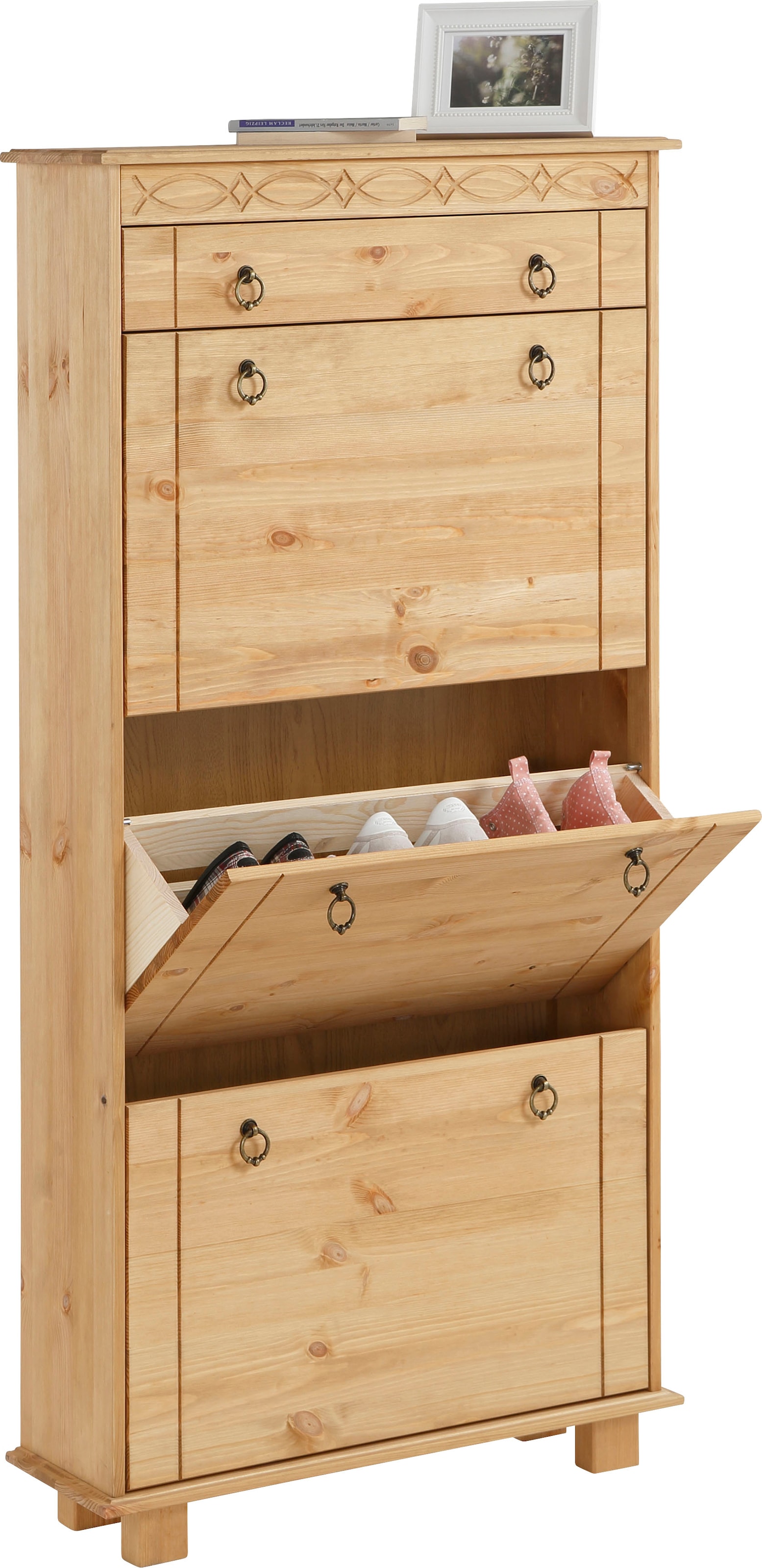 Home affaire Schuhschrank »Indra«, aus massiver Kiefer, FSC®, Breite 70 cm, Platz für ca. 9 Paar Schuhe