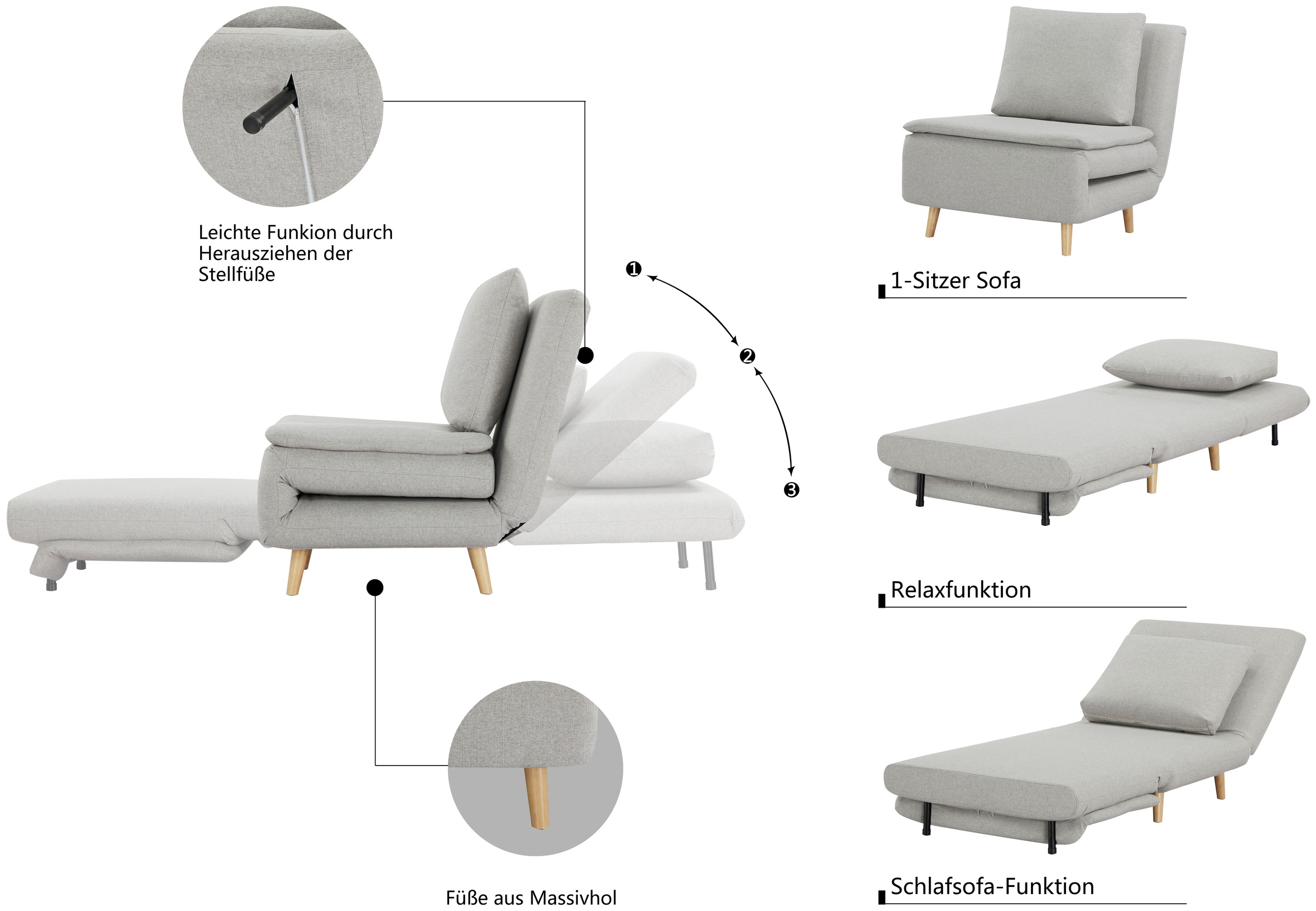 INOSIGN Sessel »AINSLEY« wandelbar zum Gästebett, Schlafsofa, Webstoff u. Cord-Bezug