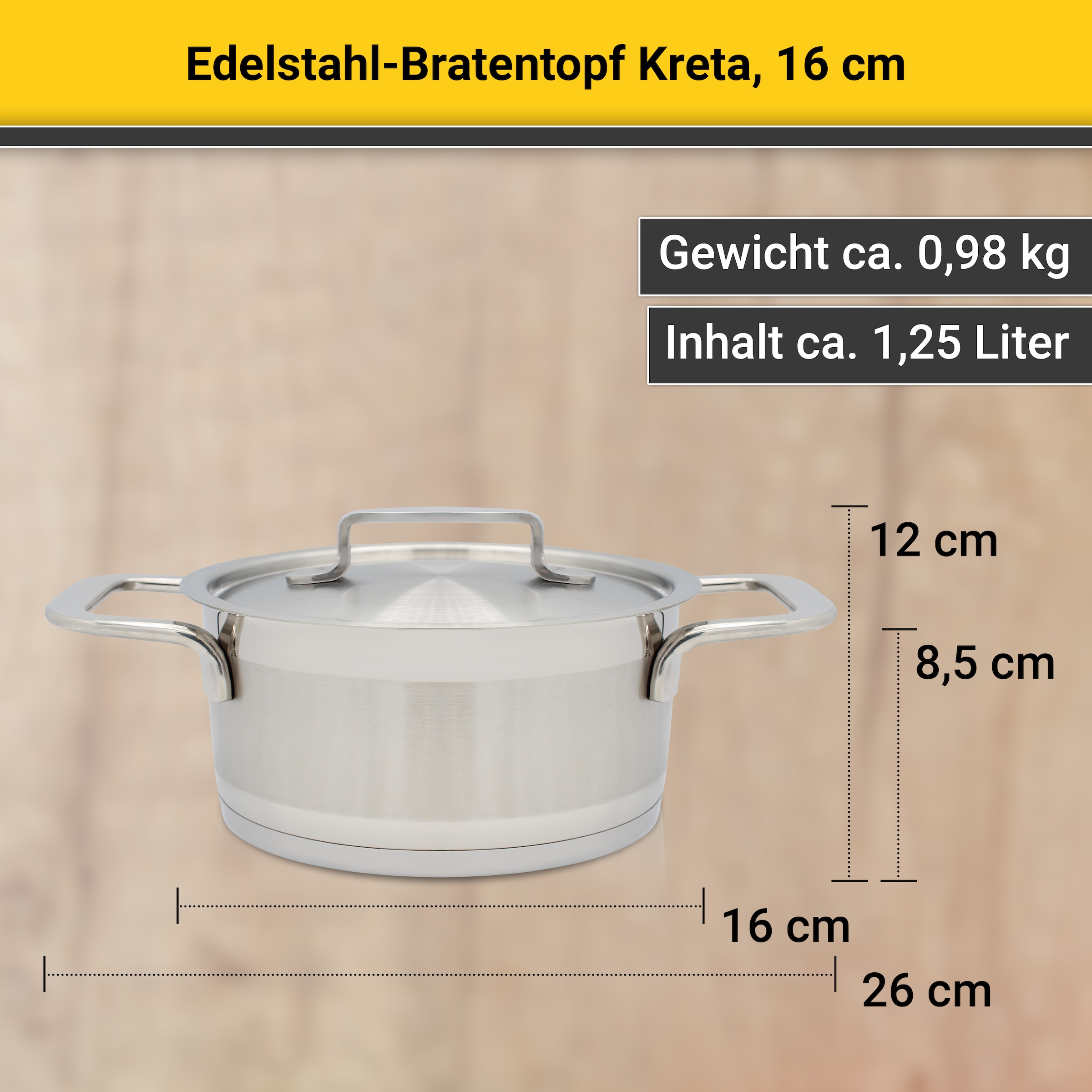 Krüger Bratentopf »Kreta«, Edelstahl 18/10, (2 tlg.), mit Edelstahldeckel, für Induktions-Kochfelder geeignet