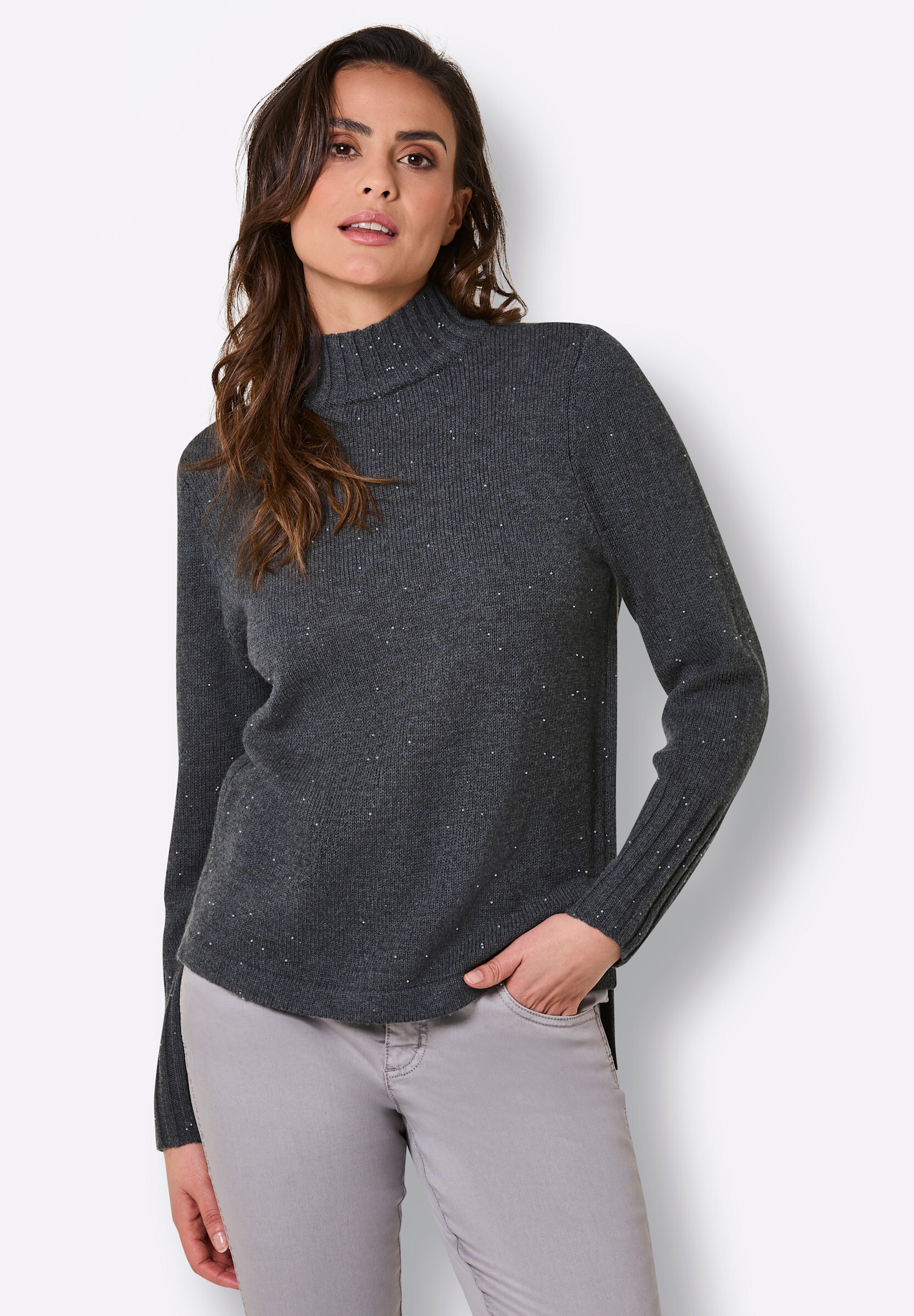 creation L Strickpullover »Kaschmir-Woll-Pullover Langarm-Pullover mit 10% Kaschmir und Zierperlen«