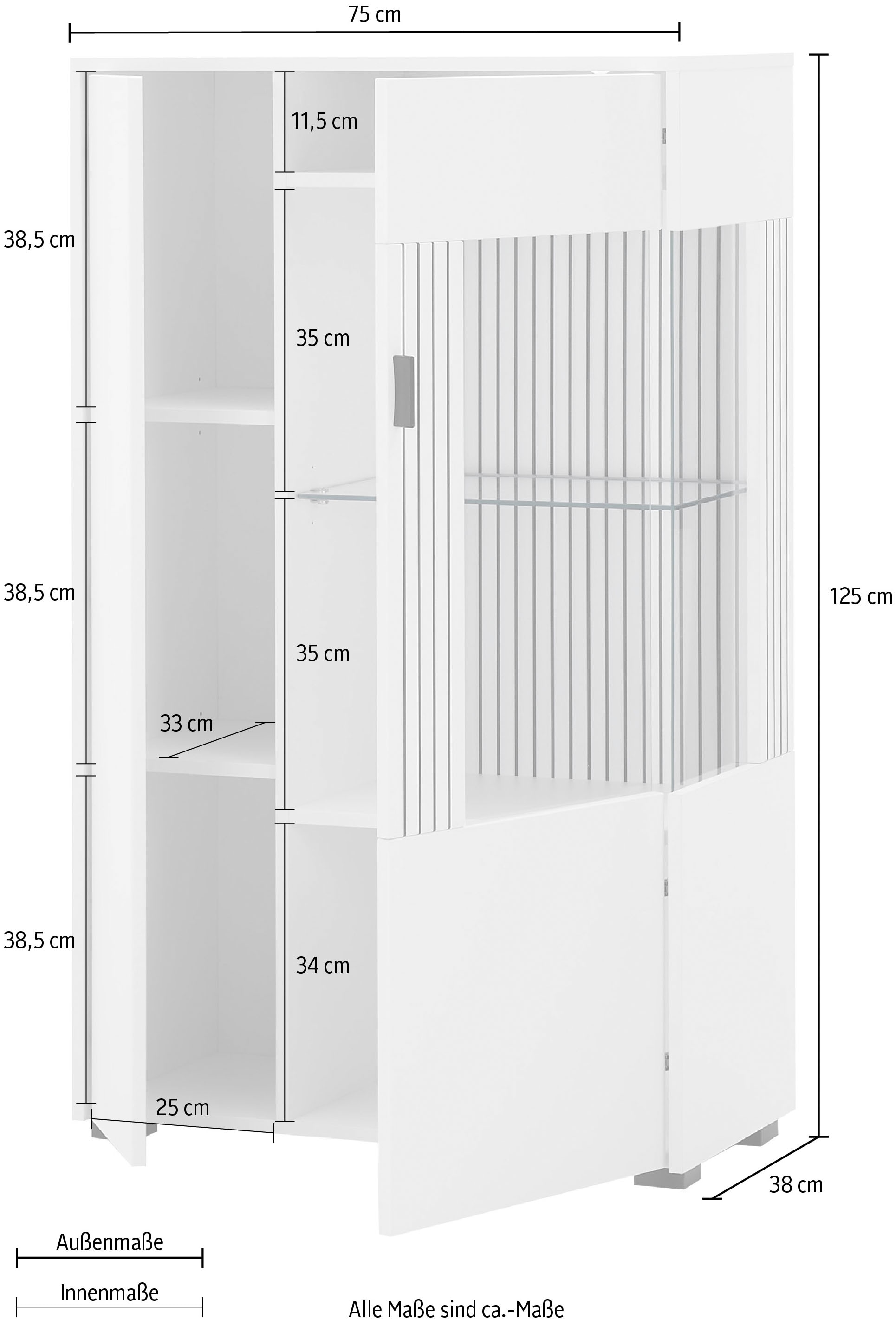 INOSIGN Stauraumvitrine »Hudson«, in moderner Trendfarbe, Griffe aus Metall (Schwarz), Höhe 125 cm