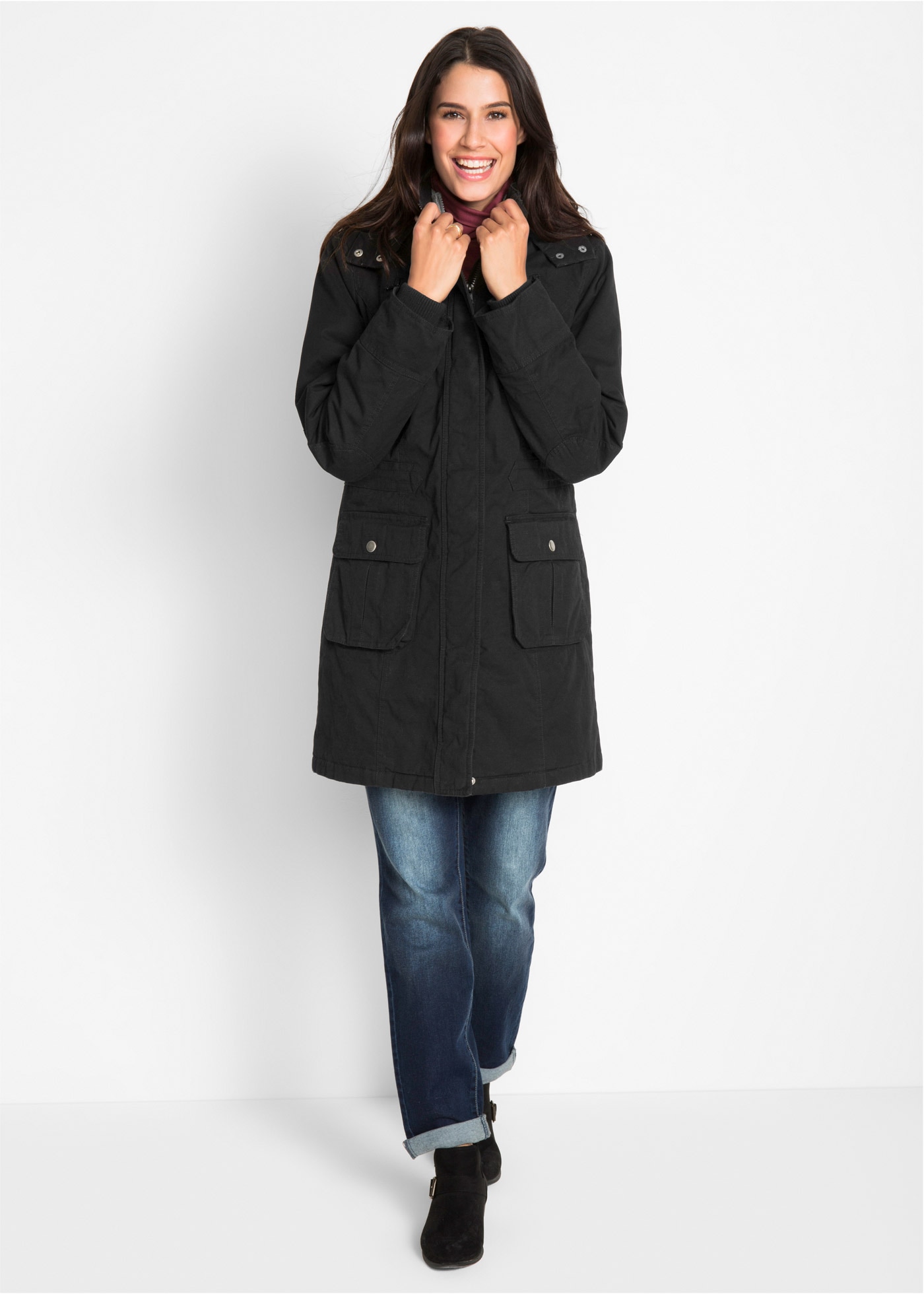 bonprix Parka mit Kapuze Winterjacke mit Kapuze und Fellimitat