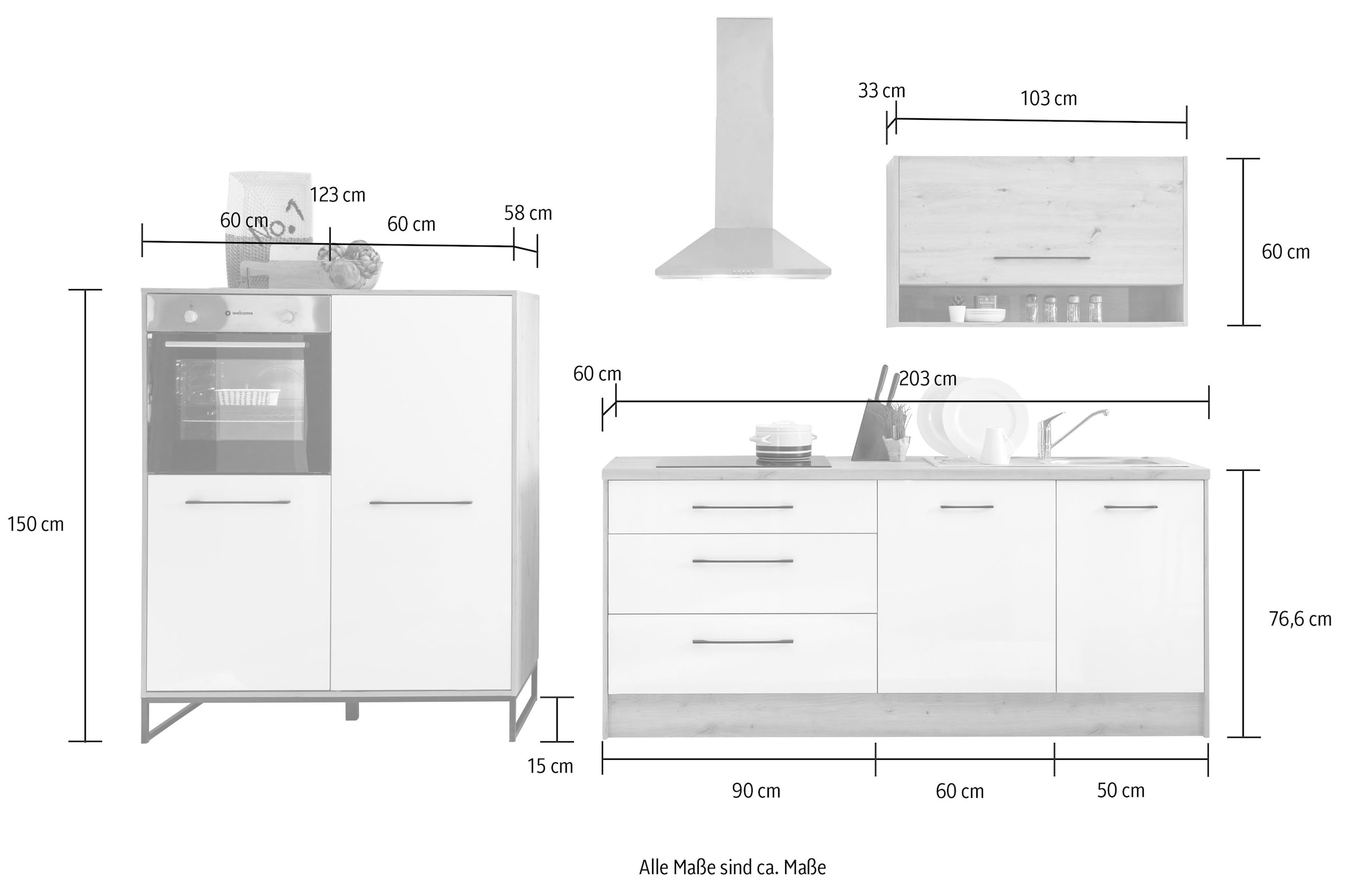 BASIC by 330 cm oder Balculina ohne mit wahlweise OTTO Shop Online im breit, »Seattle«, Küche E-Geräte