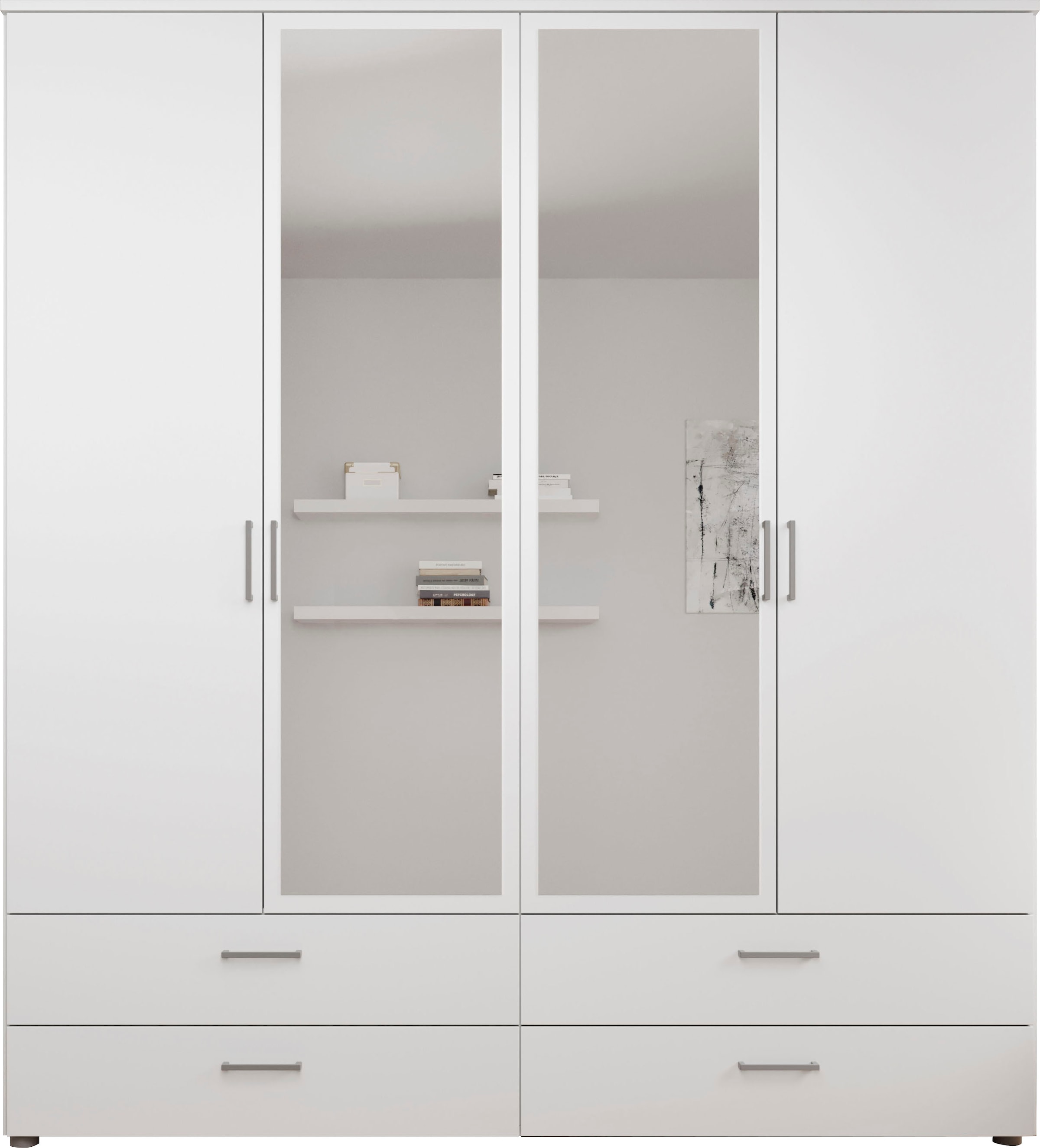Schlafkontor Drehtürenschrank »Spazio«, weiß, Schlafzimmerschrank mit Spiegel