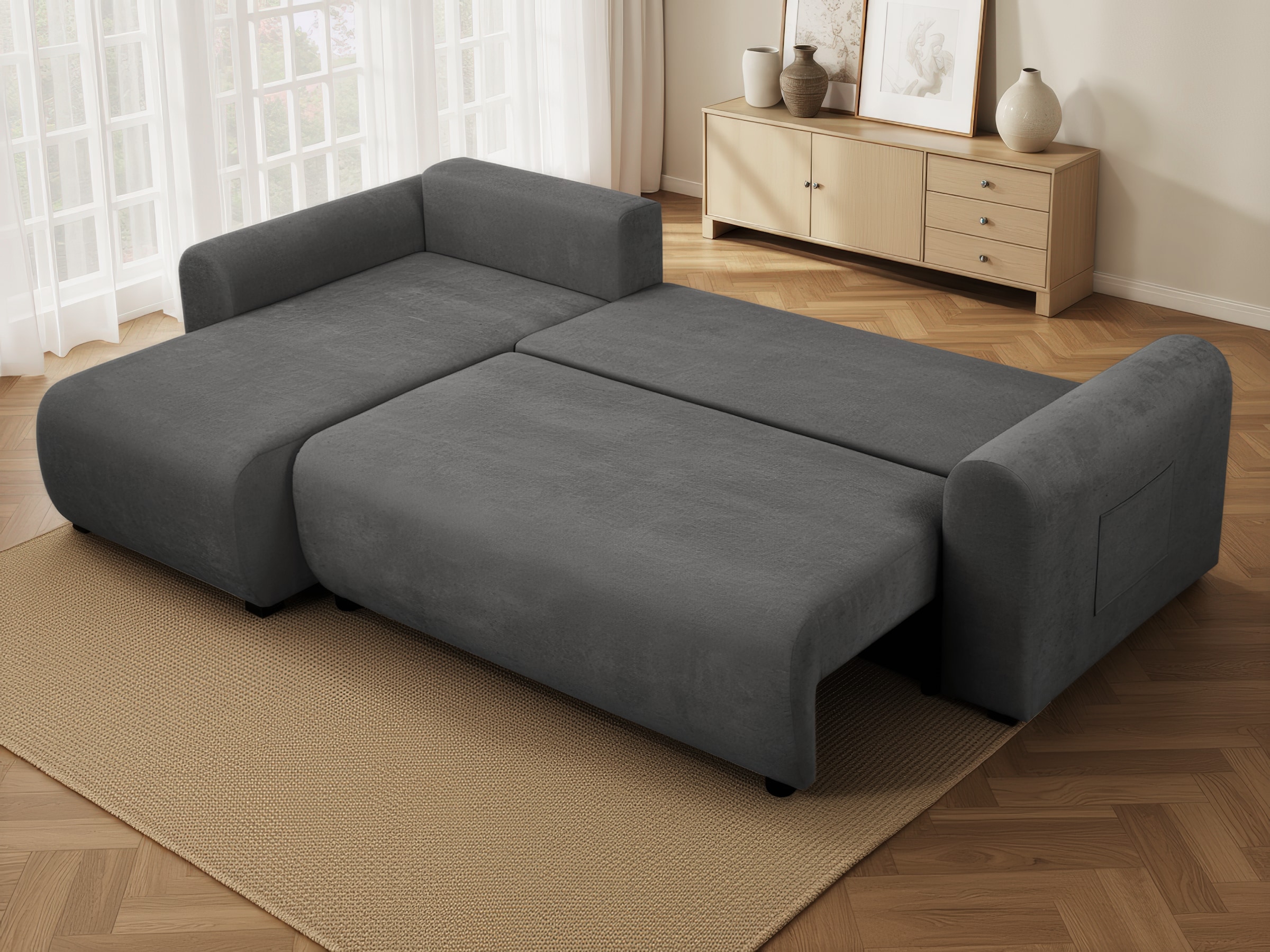 OTTO home Ecksofa »JONAA, 241cm, L-Form, Schlafsofa, Boxspringfederung, Cord u. Struktur« 133/200cm, Recamiere links/rechts, Bettkasten, Cord u. Struktur