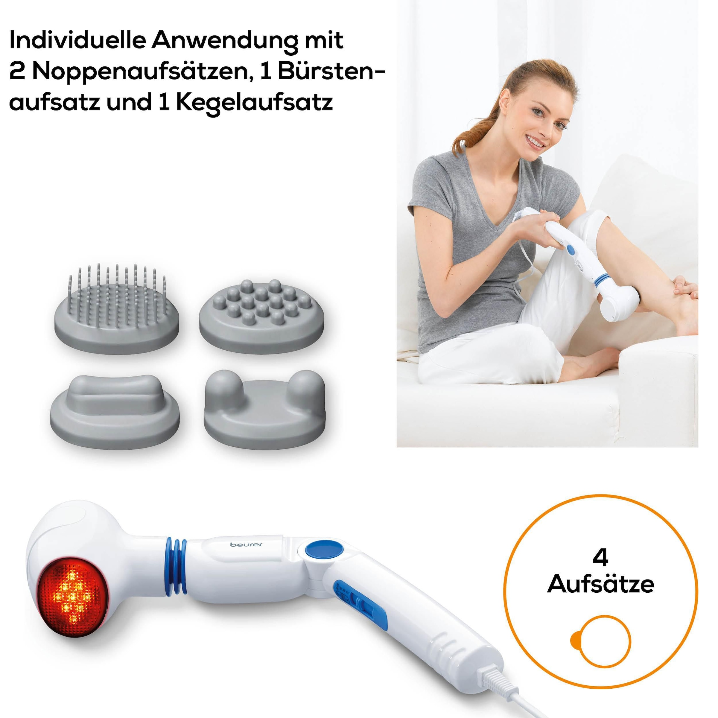 BEURER Massagegerät »MG 40 für eine wohltuende Vibrationsmassage mit Infrarotwärme«, Ideal für gezielte und punktuelle Massagen an Rücken, Armen, Beinen