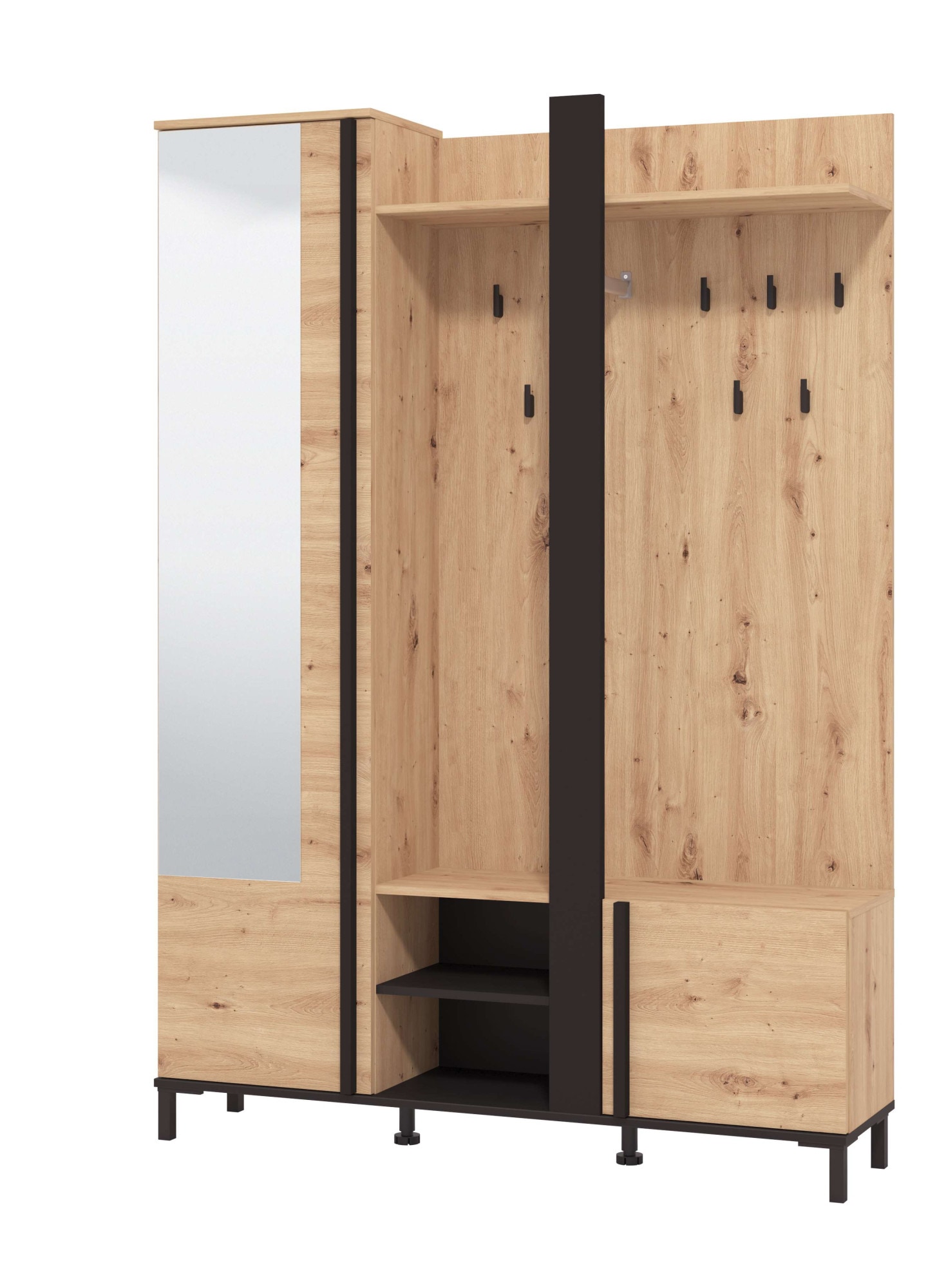 Home affaire Kompaktgarderobe »Nino Flurgarderobe, Dielenschrank, Flurmöbel, Garderobe, Breite 135 cm«, Schuhschrank, Spiegel, Haken, viel Stauraum, ideal für kleine Räume