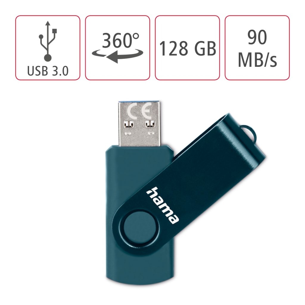 Hama USB-Stick »USB-Stick "Rotate", USB 3.0, Petrolblau«, (Lesegeschwindigkeit 90 MB/s)