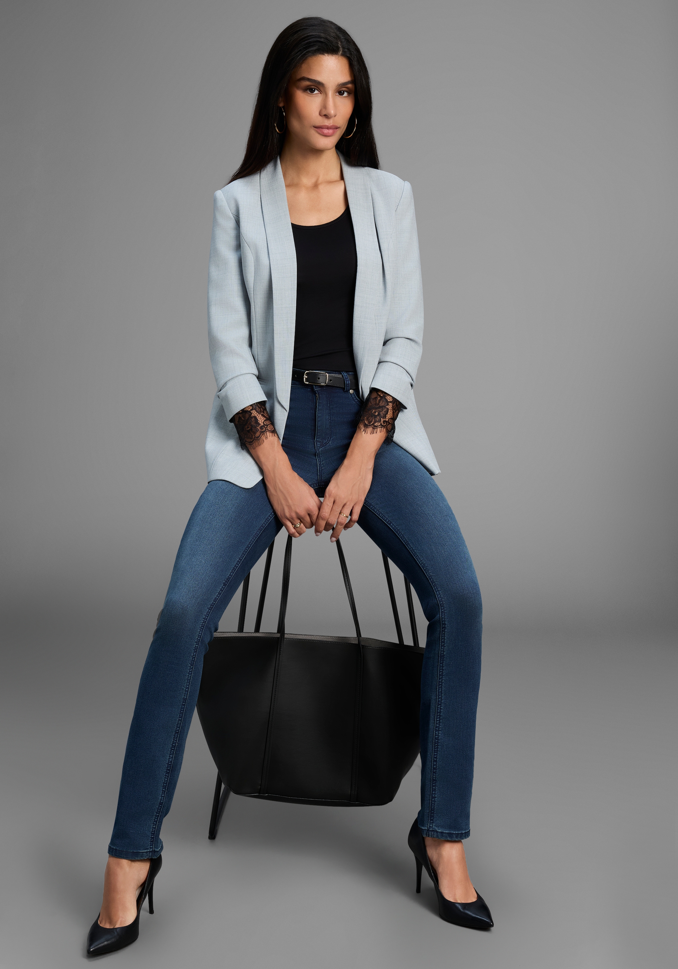 Melrose Langarmshirt, taillierte Passform, aus Jersey und Spitze