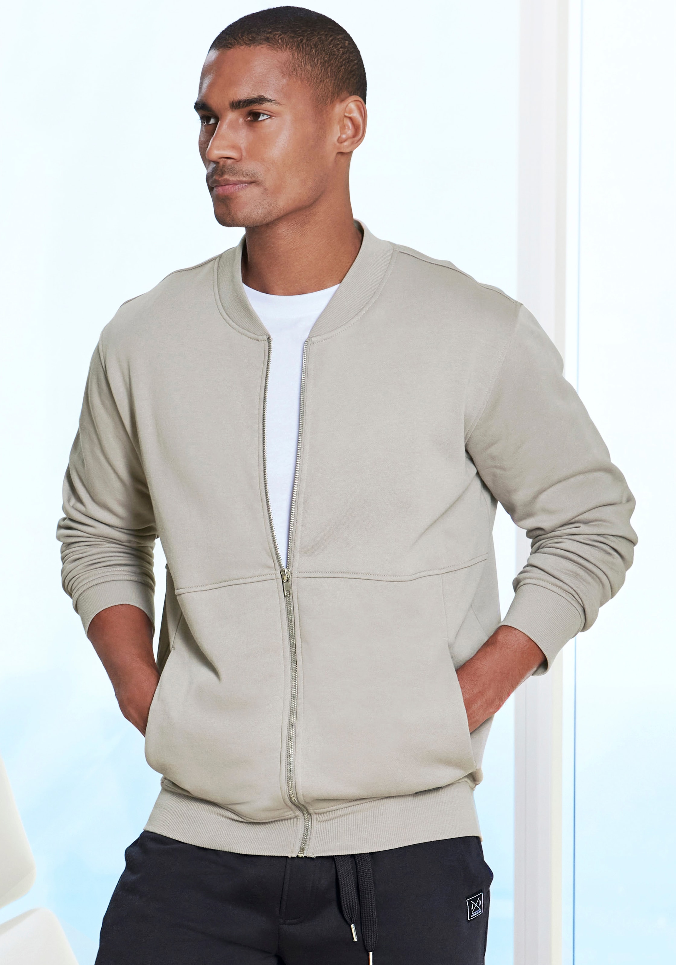 John Devin Sweatjacke »mit modischer Teilungsnaht« Langarm, Sweatjacke mit Reißverschluss und Rundhals, Baumwollmischung