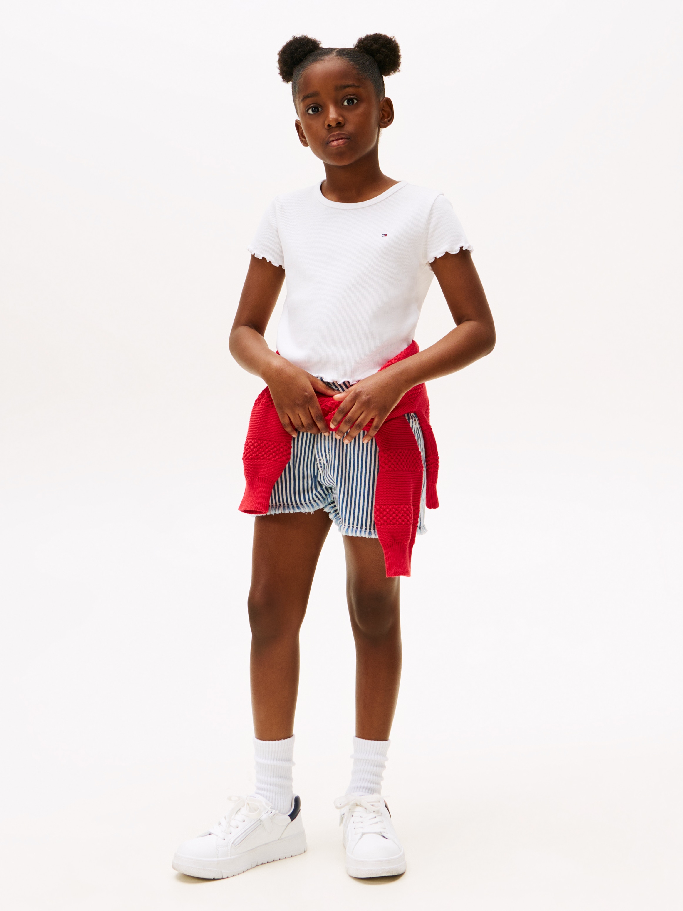 Tommy Hilfiger T-Shirt »ESSENTIAL RIB TOP mit Babylock-Kanten und Stickerei« unifarben, casual, regular fit, Baumwollmix, Rundhals