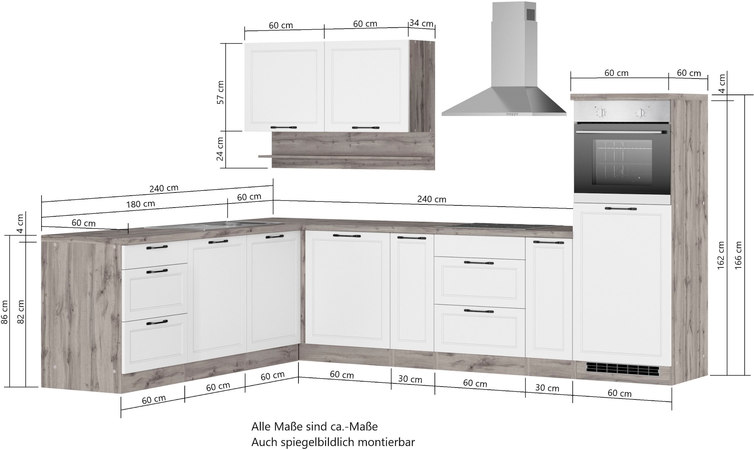 KOCHSTATION Winkelküche »KS-Lana« Stellbreite 240/300 cm, wahlweise mit E-Geräten