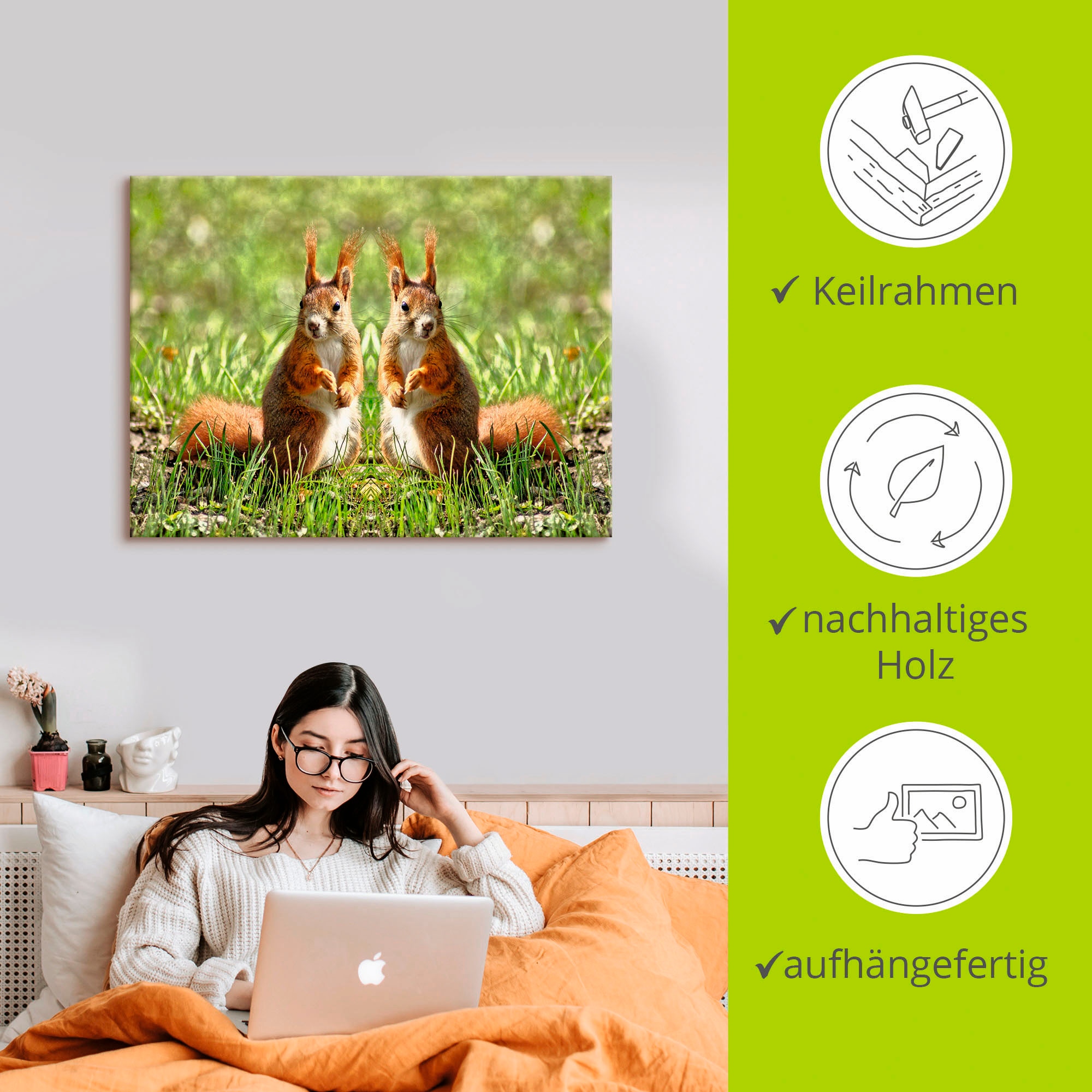 Artland Wandbild »Rote Eichhörnchen Zwillinge«, Wildtiere, (1 St.), als Leinwandbild, Poster in verschied. Größen