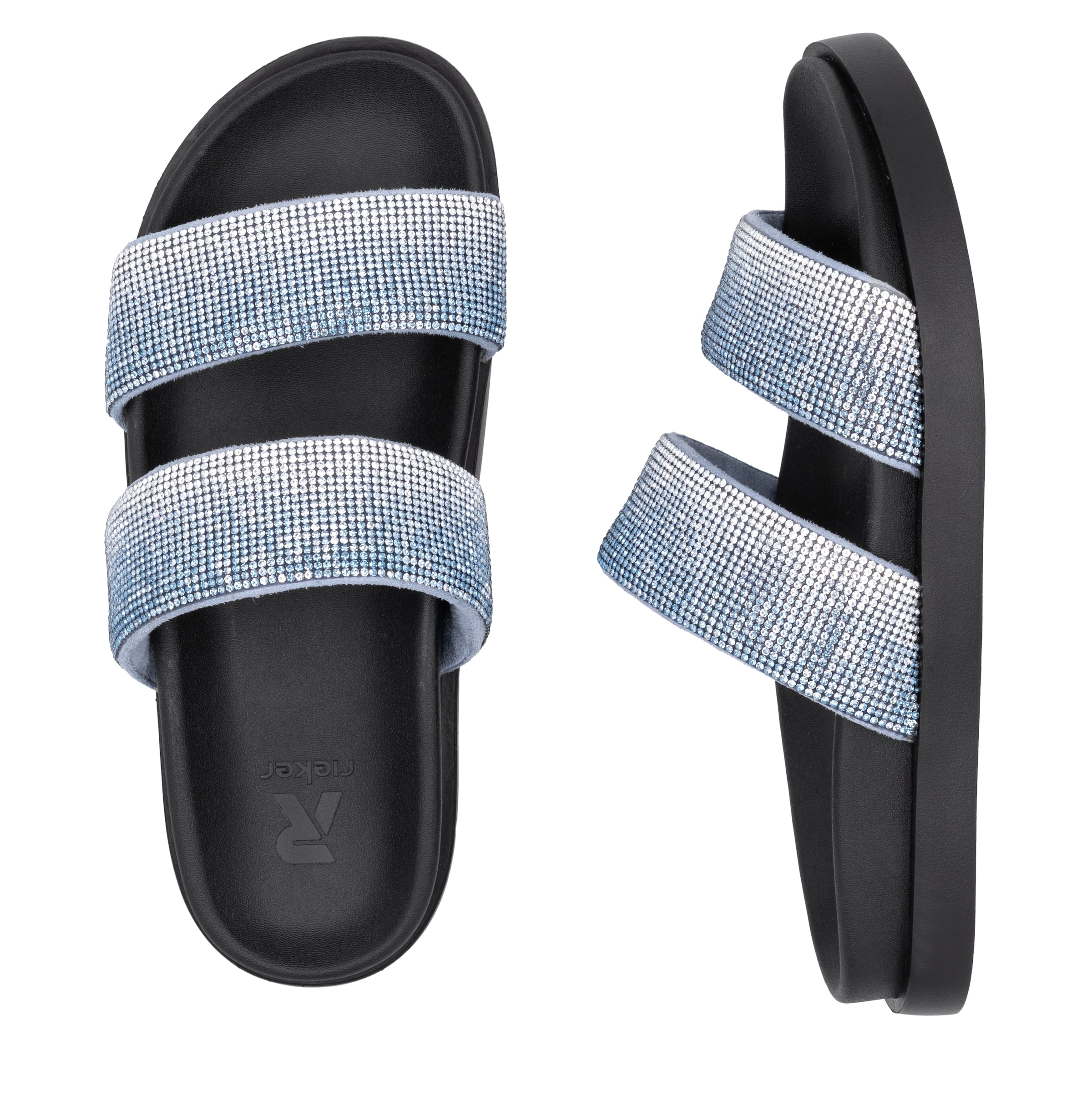 RIEKER Sport Pantolette, Sommerschuh, Strandschuh, Schlappen, Poolslides im Glitzer-Look