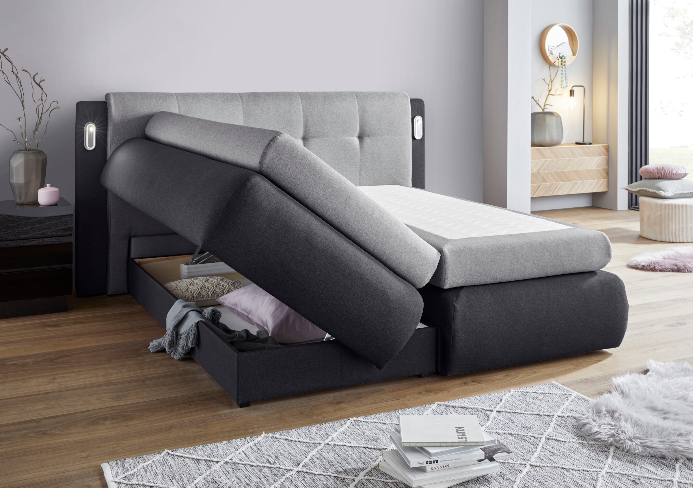 COLLECTION AB Boxspringbett »Borna«, inklusive Bettkasten, LED-Beleuchtung und Topper