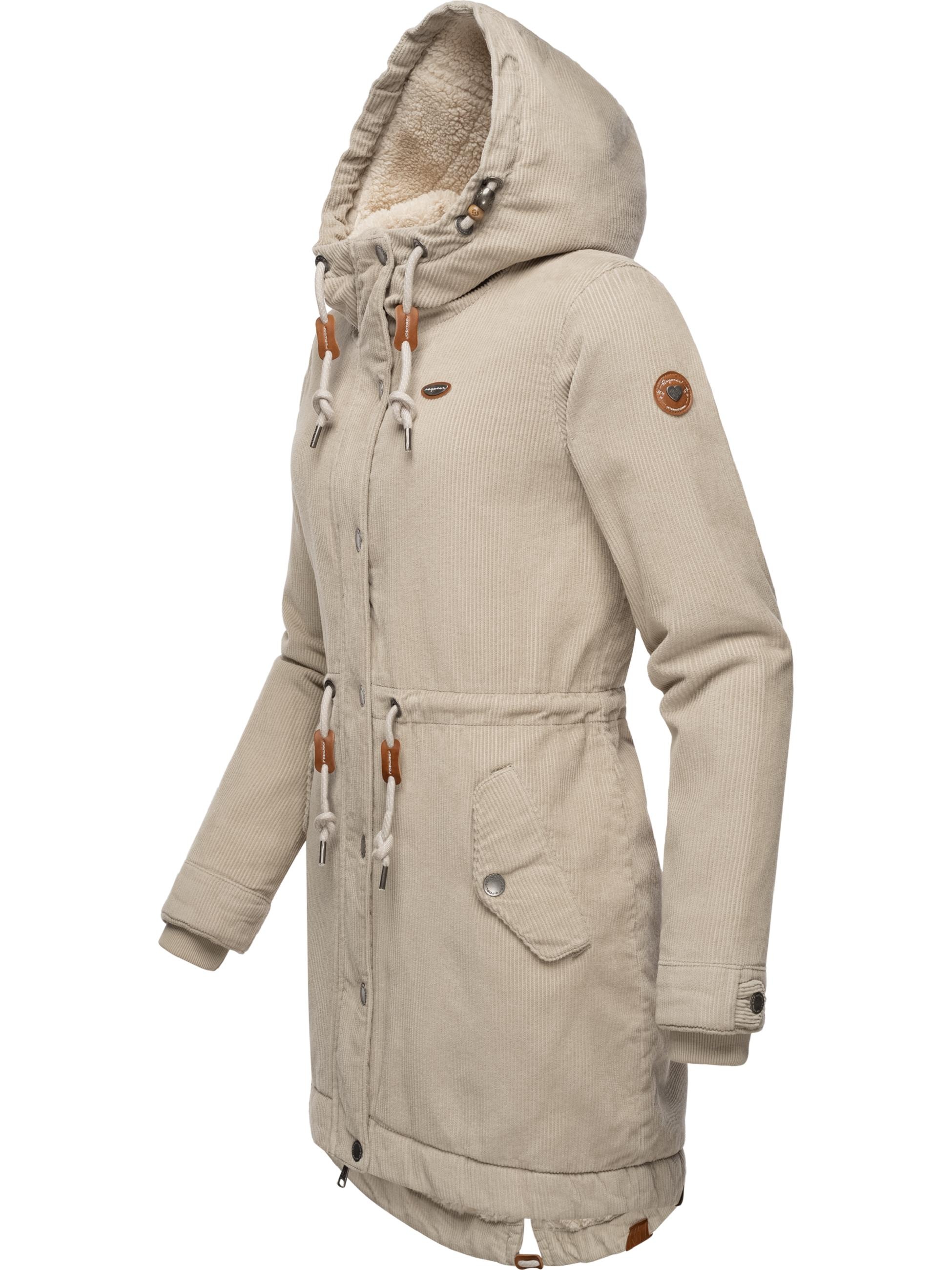 Ragwear Wintermantel »Winterjacke Canny Corduroy«, stylischer Damen Cordmantel mit Kapuze
