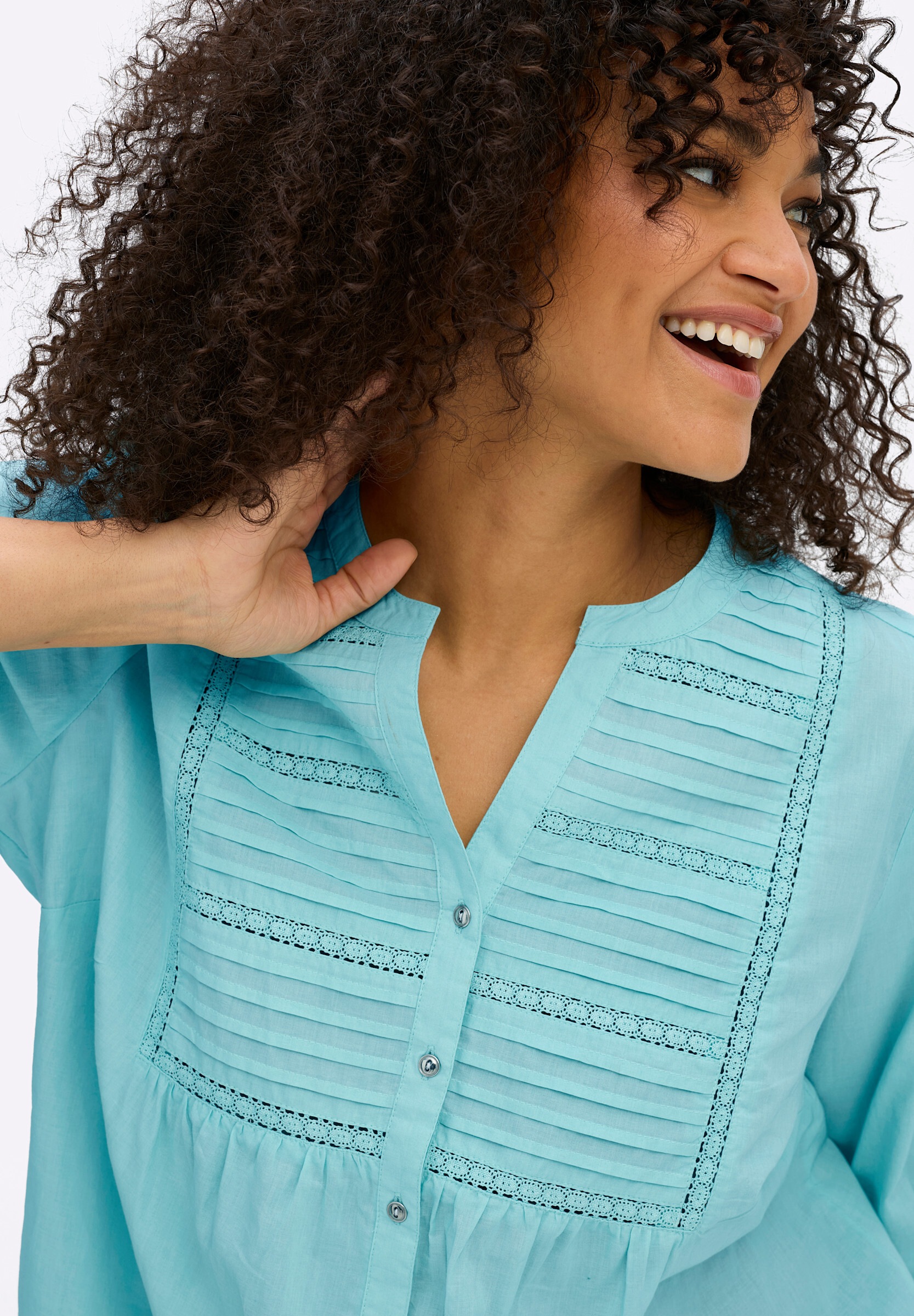 sheego by Joe Browns Klassische Bluse »3/4-Arm-Bluse Baumwollbluse mit Spitze und Biesen«