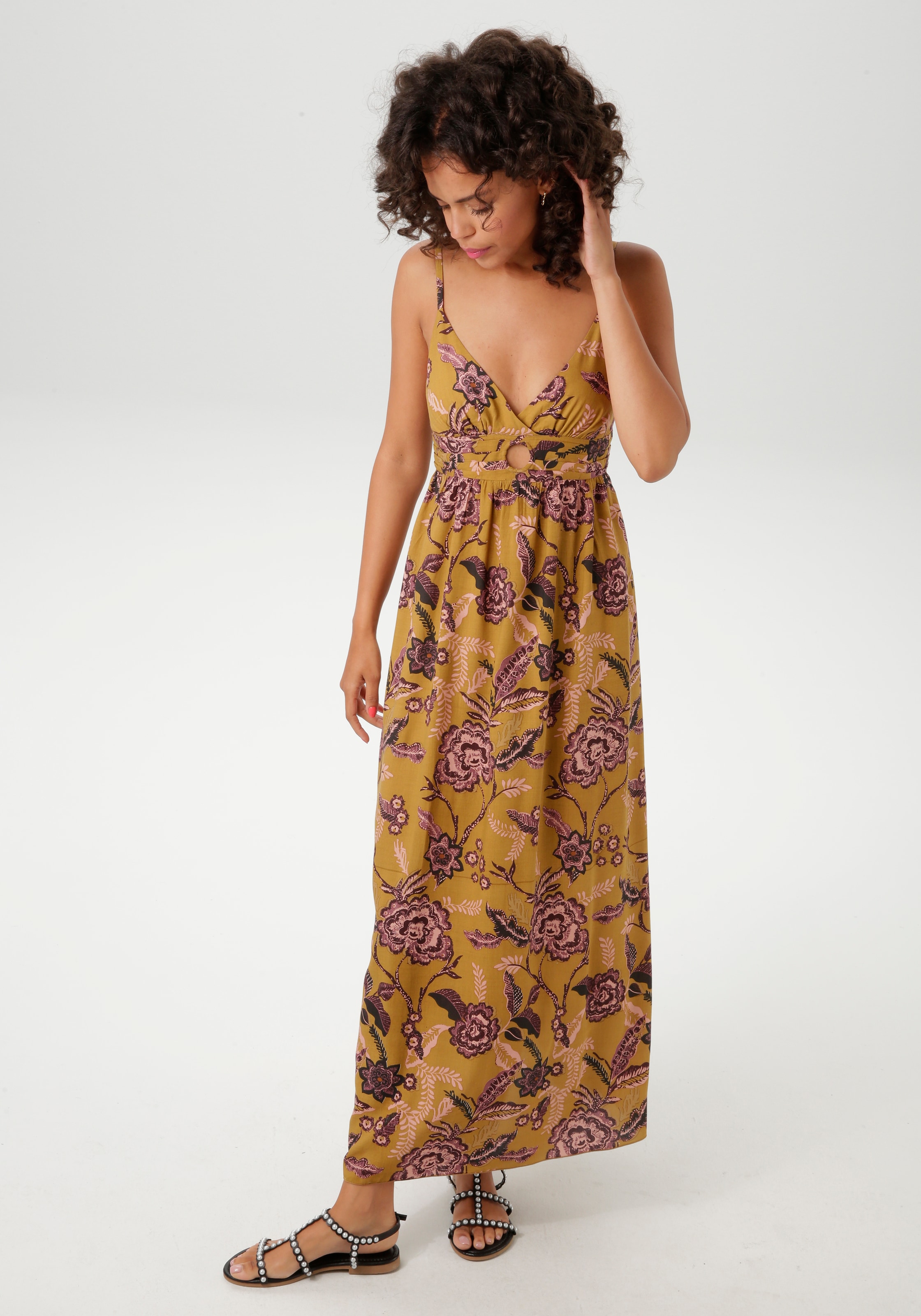 Aniston CASUAL Sommerkleid, mit farbharmonischen, großflächigen Blumendruck