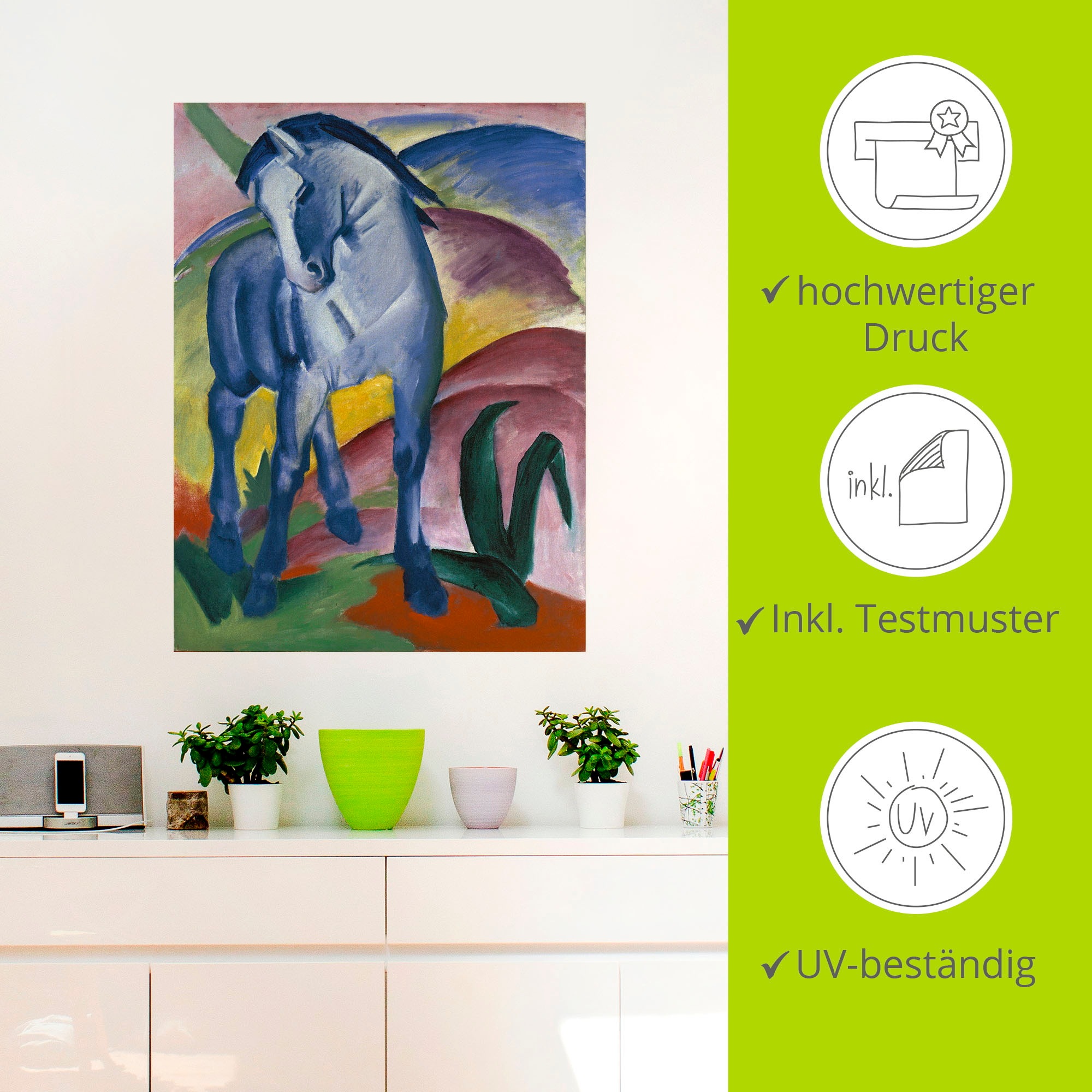 Artland Wandbild »Blaues Pferd I. 1911.«, Haustiere, (1 St.), als Alubild, Outdoorbild, Leinwandbild, Poster, Wandaufkleber
