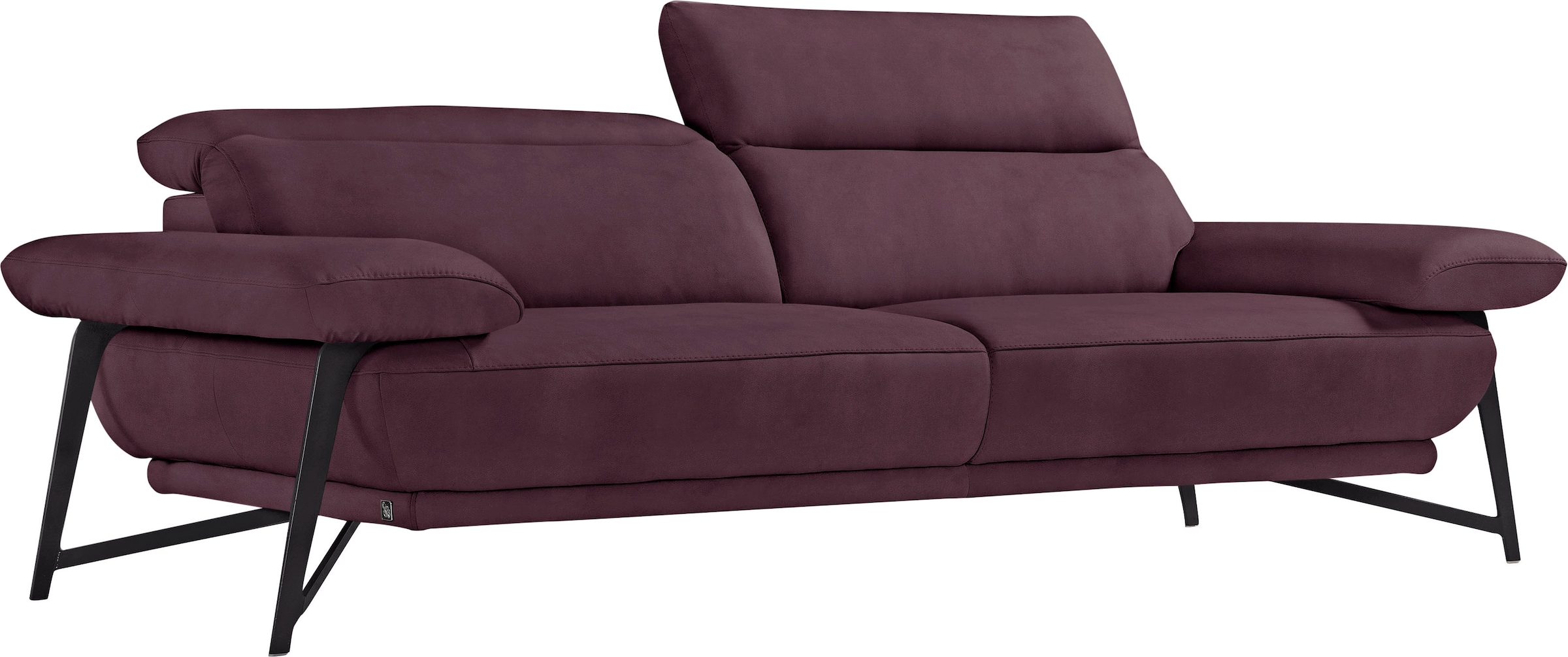 Egoitaliano 2,5-Sitzer »Anais, Designsofa mit erstklassigem Sitzkomfort, Fußfarbe schattengrau«, Kopfteil verstellbar, 232 cm, Luxus-Microfaser, plum