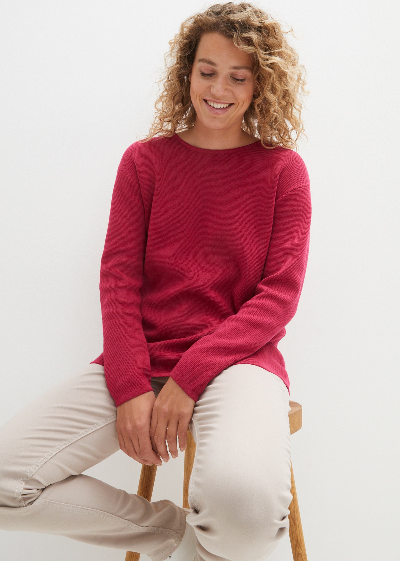 bonprix Strickpullover »Milano Rib Pullover mit Rundhals« aus Baumwolle und Polyacryl, mit Rundhalsausschnitt