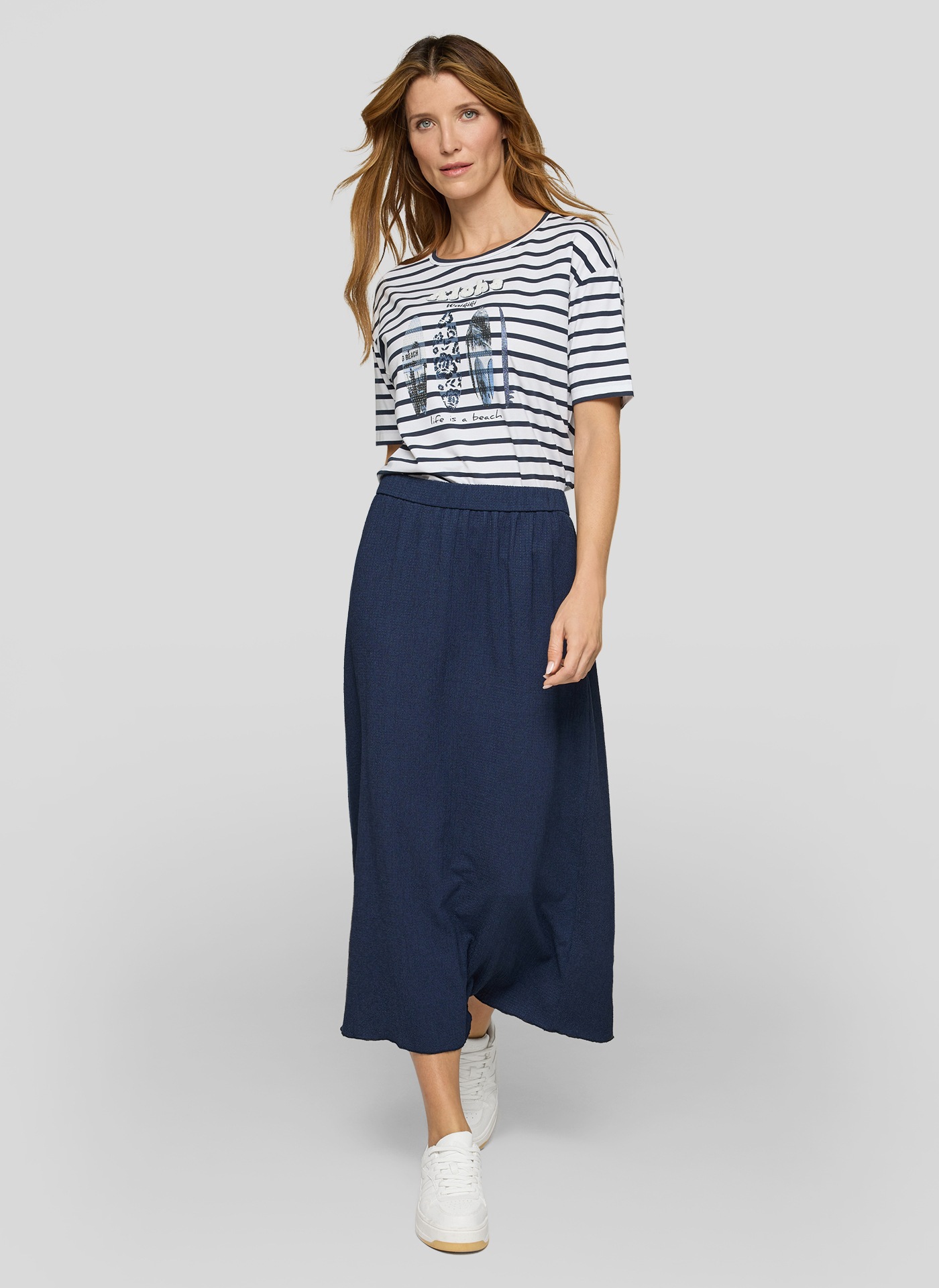 Rabe Kurzarmshirt im Streifen-Design und mit Glitzersteinen