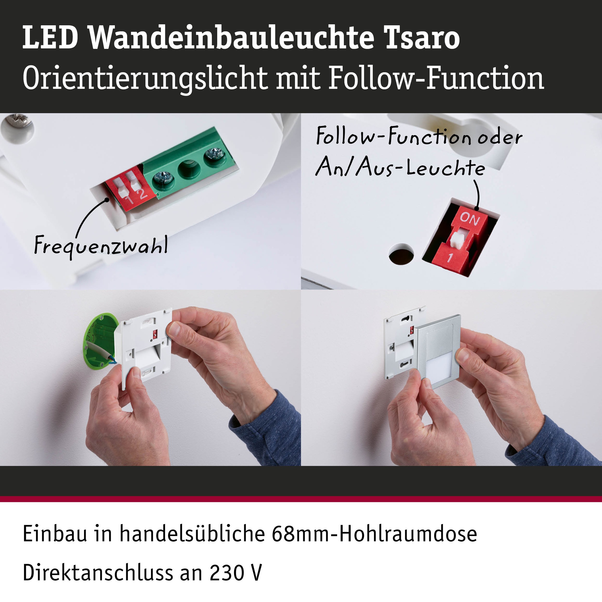 Paulmann LED Einbauleuchte »LED Wandeinbauleuchte Tsaro eckig 80x36mm« 1 Stk. Warmweiß