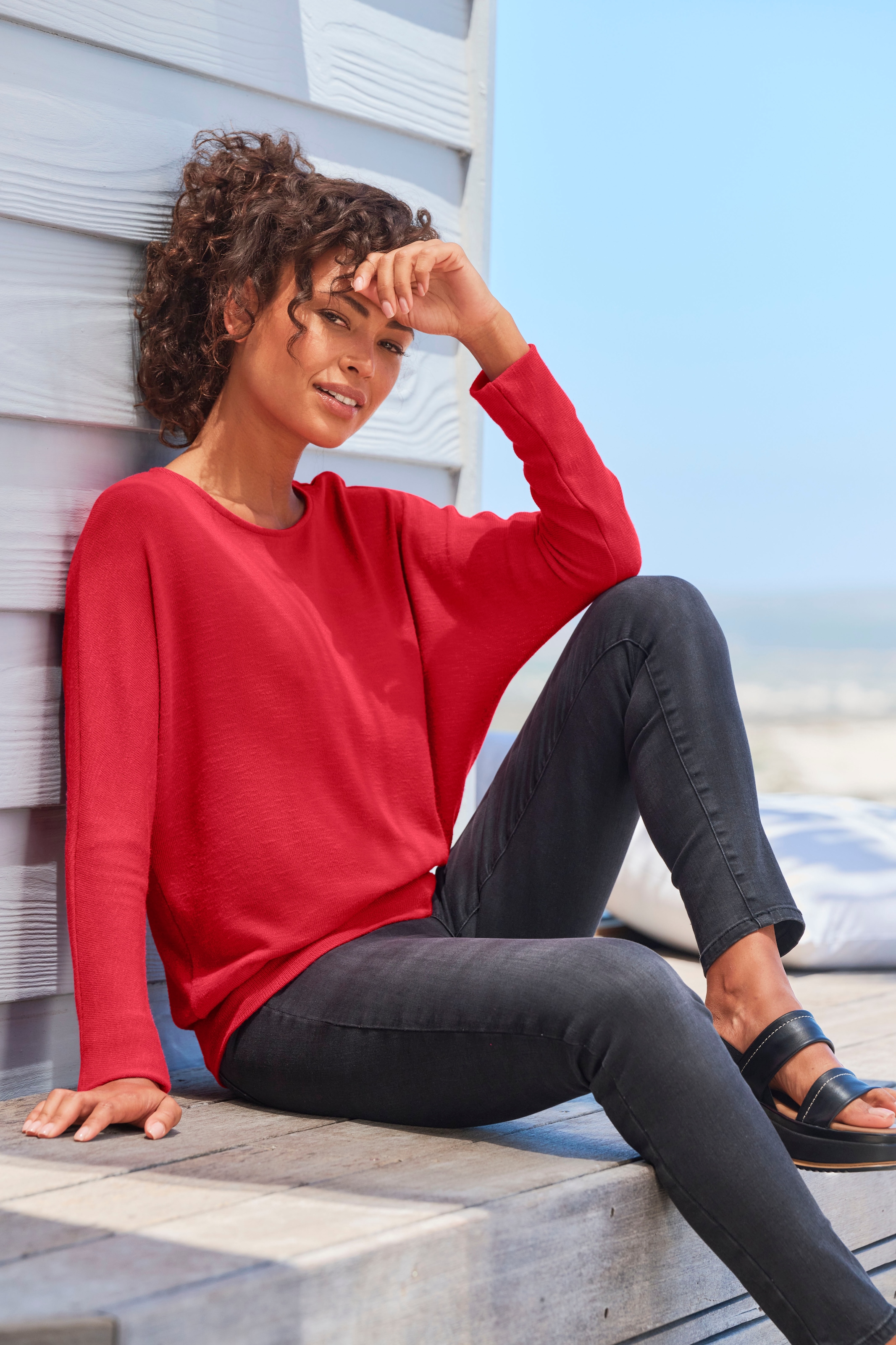 Vivance Langarmshirt »mit breitem Bund«, aus strukturiertem Feinstrick mit Viskose