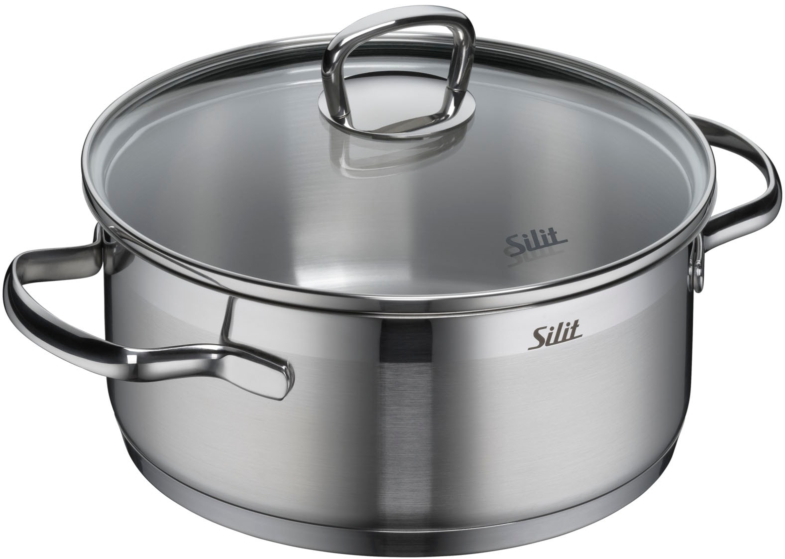 Silit Topf-Set »Toskana, teilmattiert, Induktions Töpfe Set unbeschichtet«, Edelstahl 18/10, (Set, 9 tlg., Bratentopf Ø 20 cm, Fleischtopf Ø 16/20/24 cm, Stielkasserolle Ø 16 cm), mit Glasdeckel, für alle Herdarten geeignet, ohne Innenskalierung