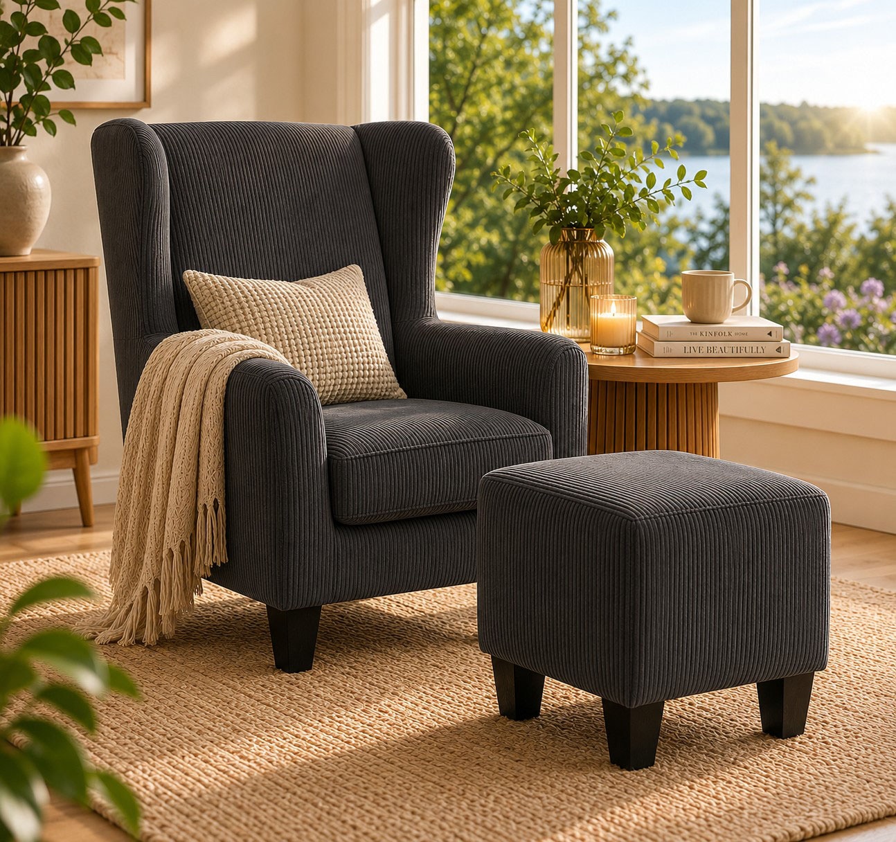 OTTO home Ohrensessel »CHILLY, Cord-Bezug, Sessel mit Hocker« Set, bestehend aus Sessel und Hocker, 2 Stk. tlg. Unser Dauertiefpreis