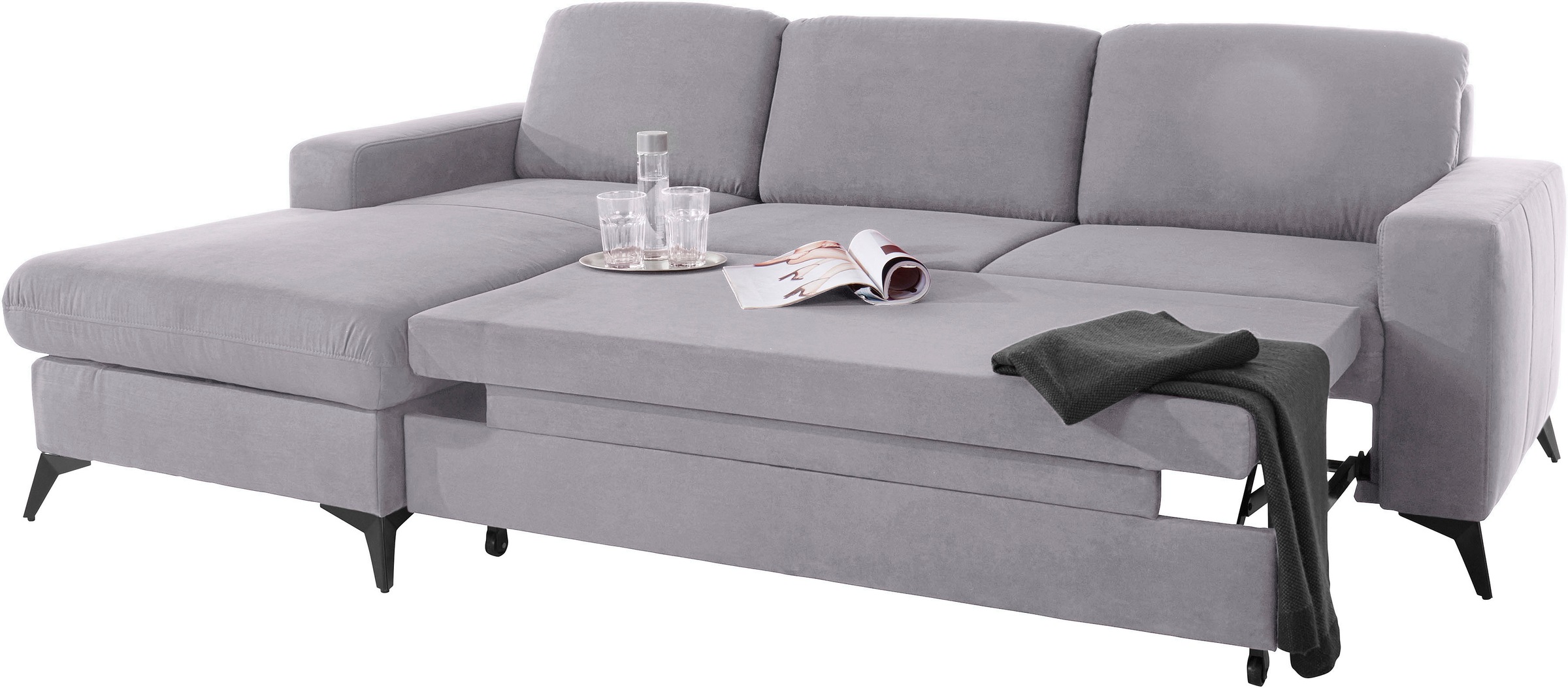 Places of Style Ecksofa »Lolland L-Form«, Wahlweise mit Bettfunktion und Bettkasten, Federkern