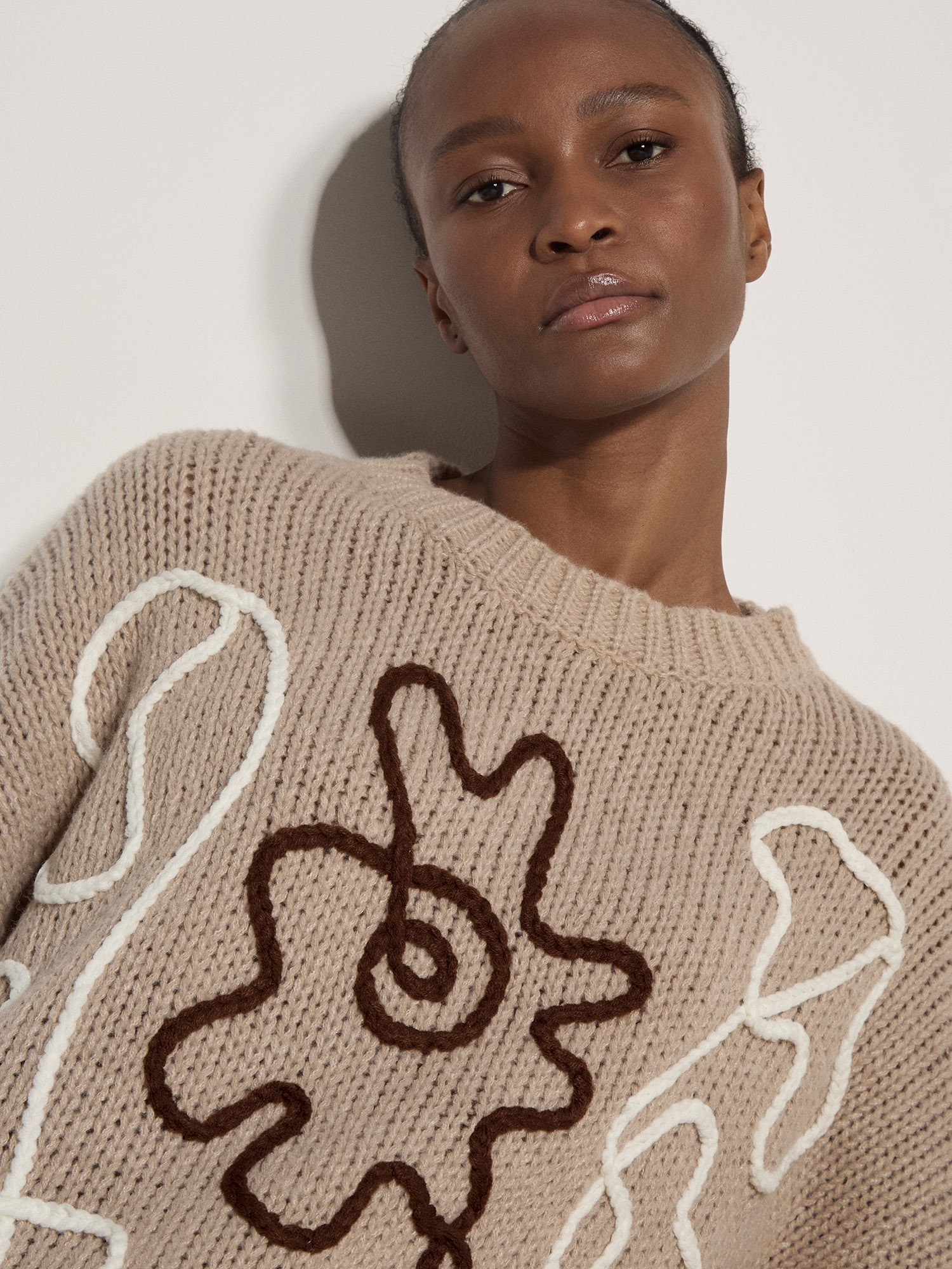 Apricot Strickpullover »Oversized-Pullover mit Cornelli-Stickerei« mit U-Boot-Ausschnitt