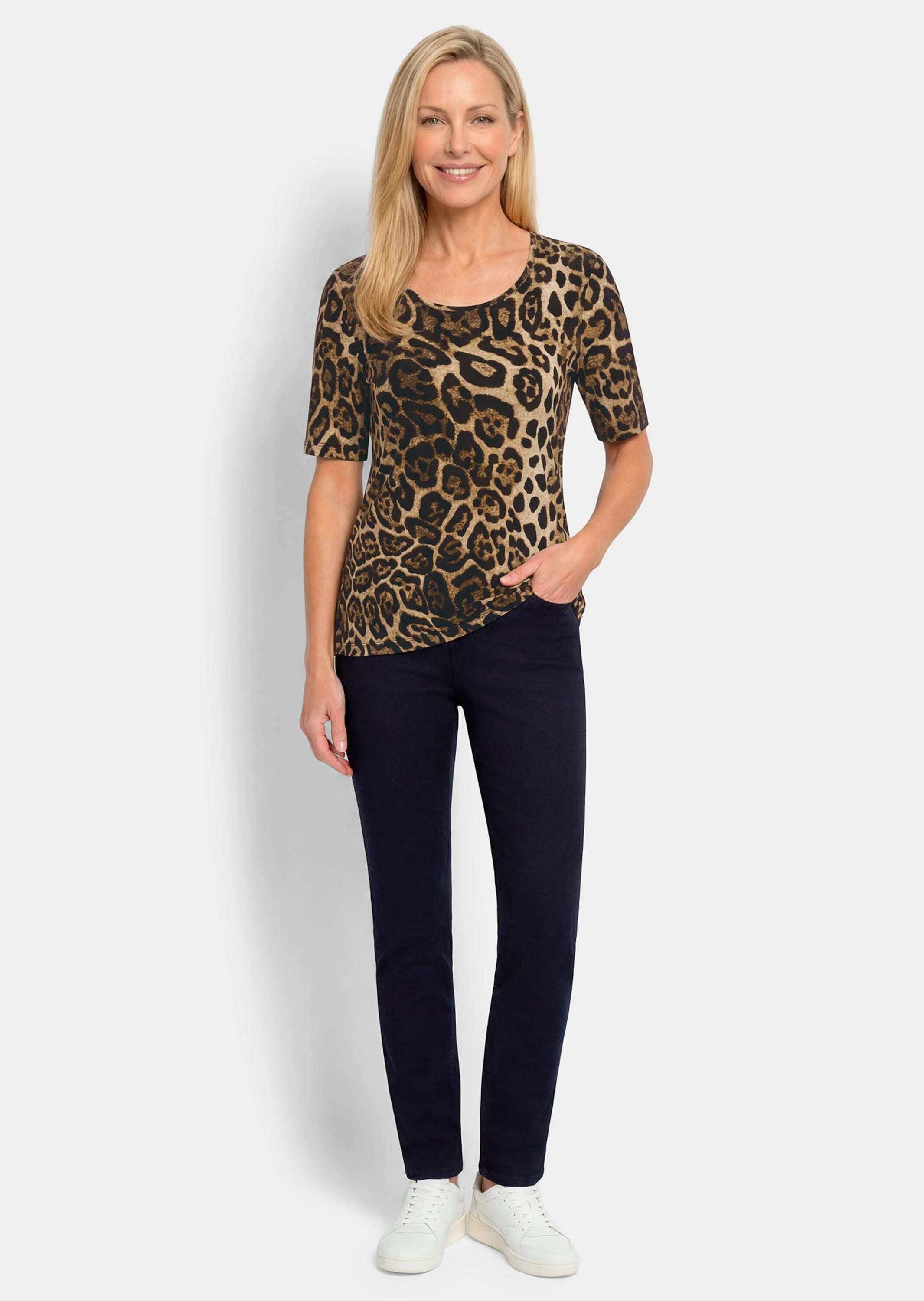 GOLDNER Kurzarmshirt »Shirt mit elegantem Leo Print« stretchbequemer Viskosejersey