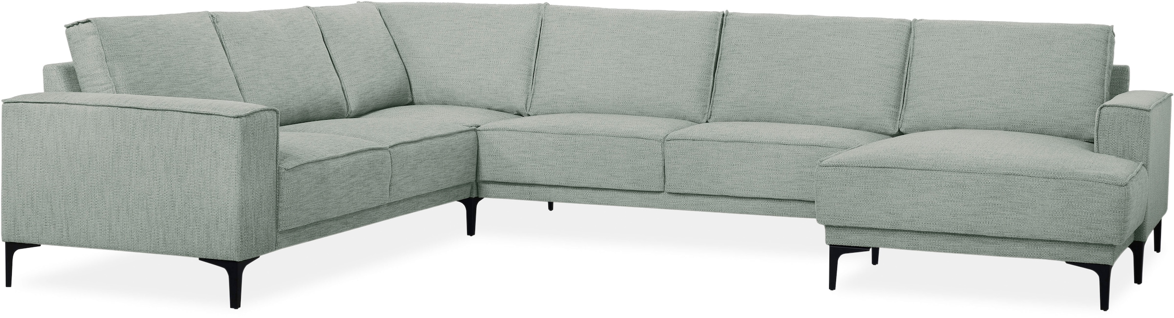 Places of Style Wohnlandschaft »XXL Sofa Oland, Struktur, Flachgewebe, Luxus-Microfaser, Boucle«, U-Form, 342 cm, Wellenunterfederung, Skandi-Design, Metallfüße