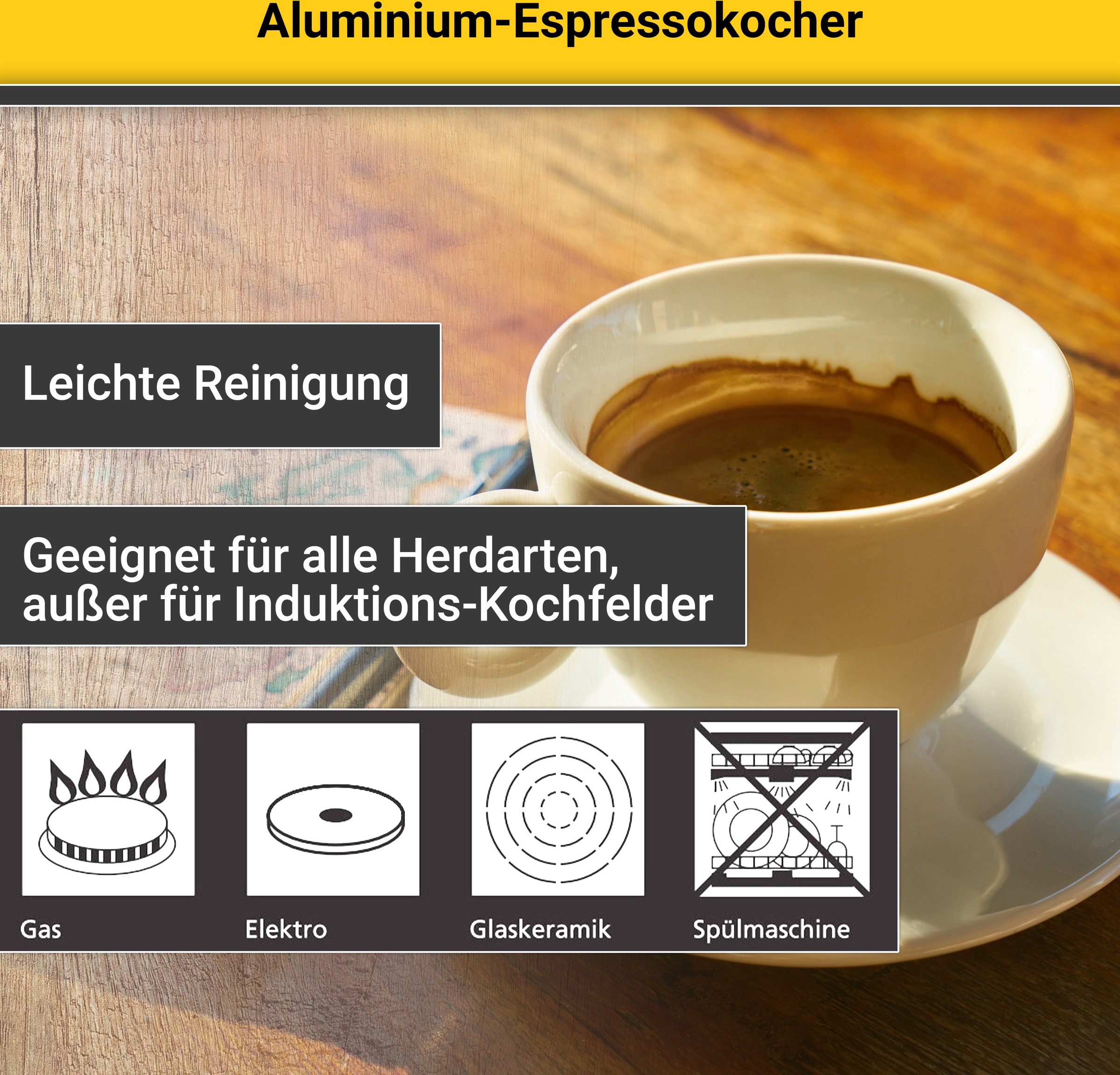 Krüger Espressokocher »Italiano«, 0,1 l Kaffeekanne, traditionell italienisch, aus Aluminium, mit Silikon-Dichtungsring