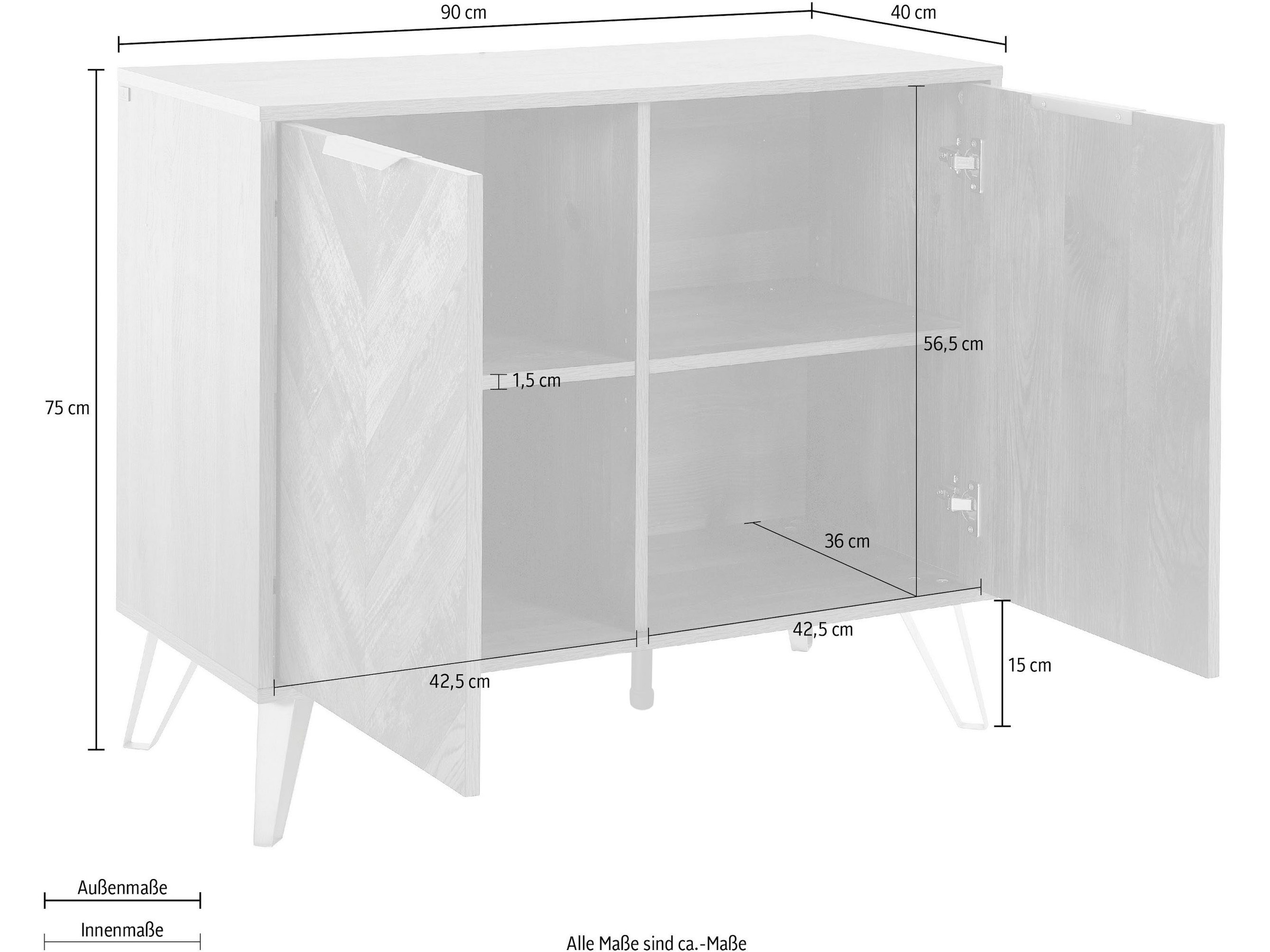 Leonique Sideboard »Nanterie«, aus edler Holzoptik, mit exklusivem Fischgrätenmuster, Breite 90 cm