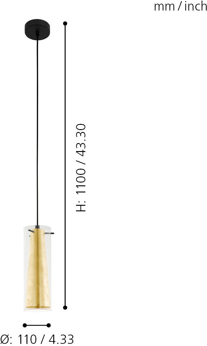 EGLO Hängeleuchte »PINTO GOLD Pendellampe, Stahl, Glas, E27, IP20, Esstischlampe, Lampe«, 1 flammig, Leuchtmittel E27 | Leuchtmittel wechselbar-ohne Leuchtmittel, Hängelampe goldfarben - für Esszimmer, Küche oder Wohnzimmer