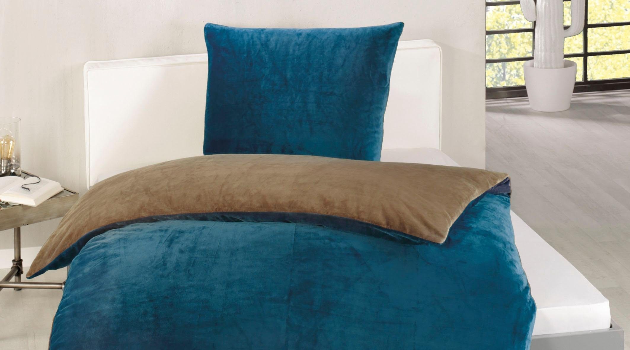 Gözze Wendebettwäsche »Superflausch«, (2 tlg.), in Microfaser Qualität, 100% Polyester, Bett- und Kopfkissenbezug mit Reißverschluss, Wende Design, wärmende Winterbettwäsche.