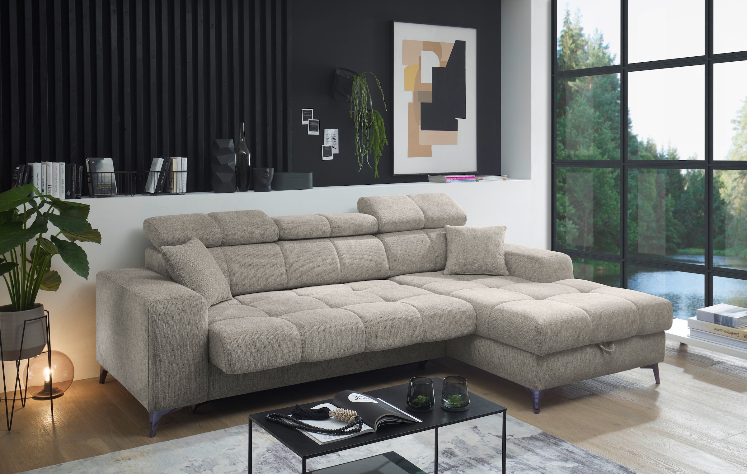 ED EXCITING DESIGN Ecksofa »Sydney L-Form«, (2 St.), frei im Raum stellbar, mit Bettkasten, inkl. Kopfteilverstellung