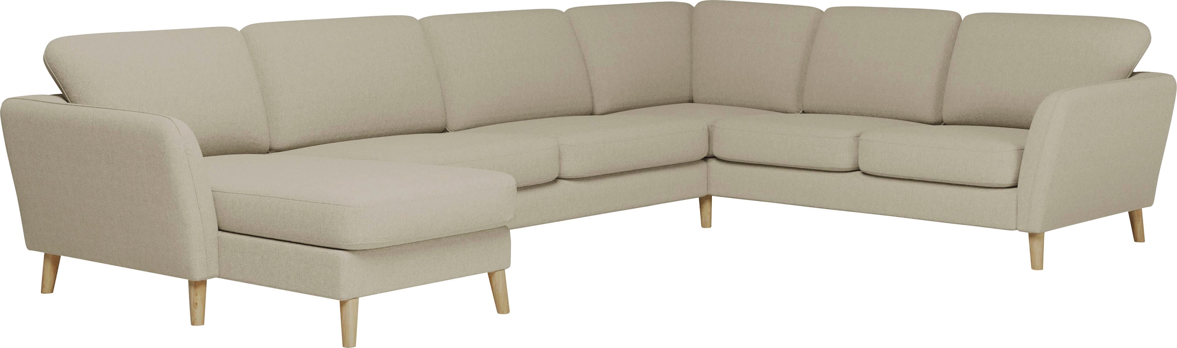 Home affaire Wohnlandschaft »MARSEILLE XXL 349cm, U-Form, Ottomane rechts/links wählbar«, Massivholzbeine Eiche, Landhausstil, Wellenunterfederung