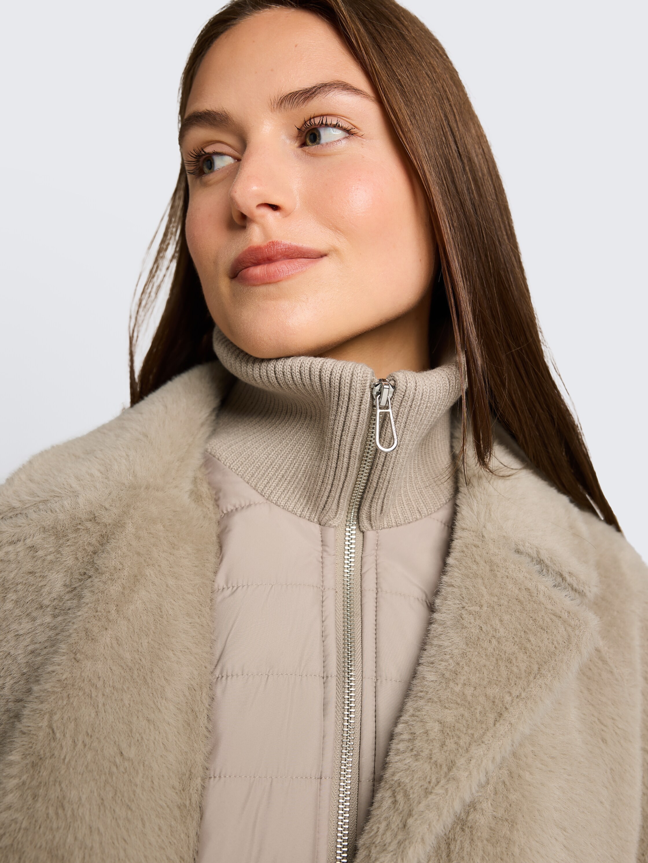 TOM TAILOR Fellimitatjacke »Regular« ohne Kapuze mit Reverskragen und Stehkragen-Inlay  und Knopfleiste