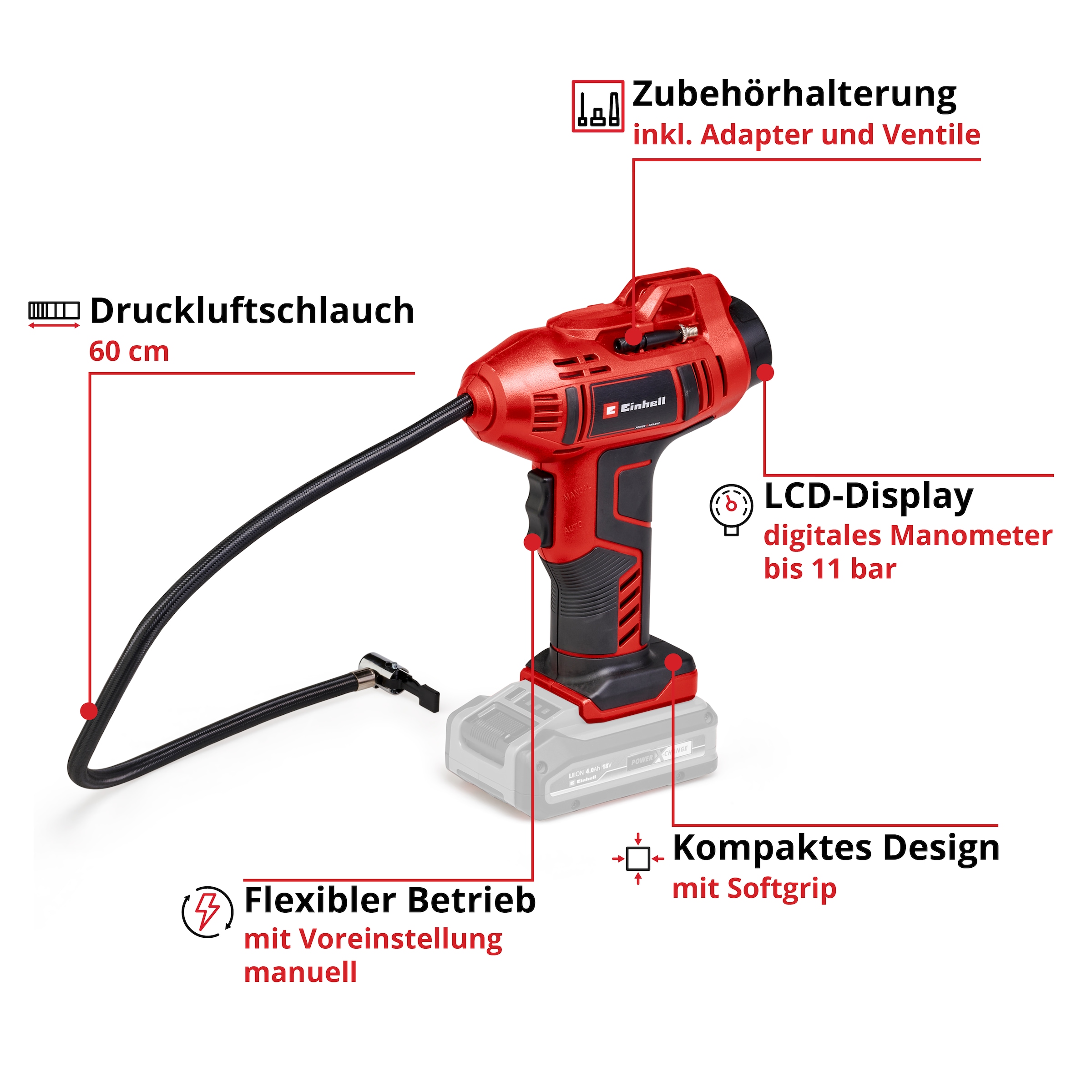 Einhell Akku-Schlagschrauber »PROFESSIONAL Maschinen-Set TP-CW 18/350-C + CE-CC 18 Kit« mit Akku-Autokompressor und PXC-Starter-Kit,  Inkl. Akku und Ladegerät