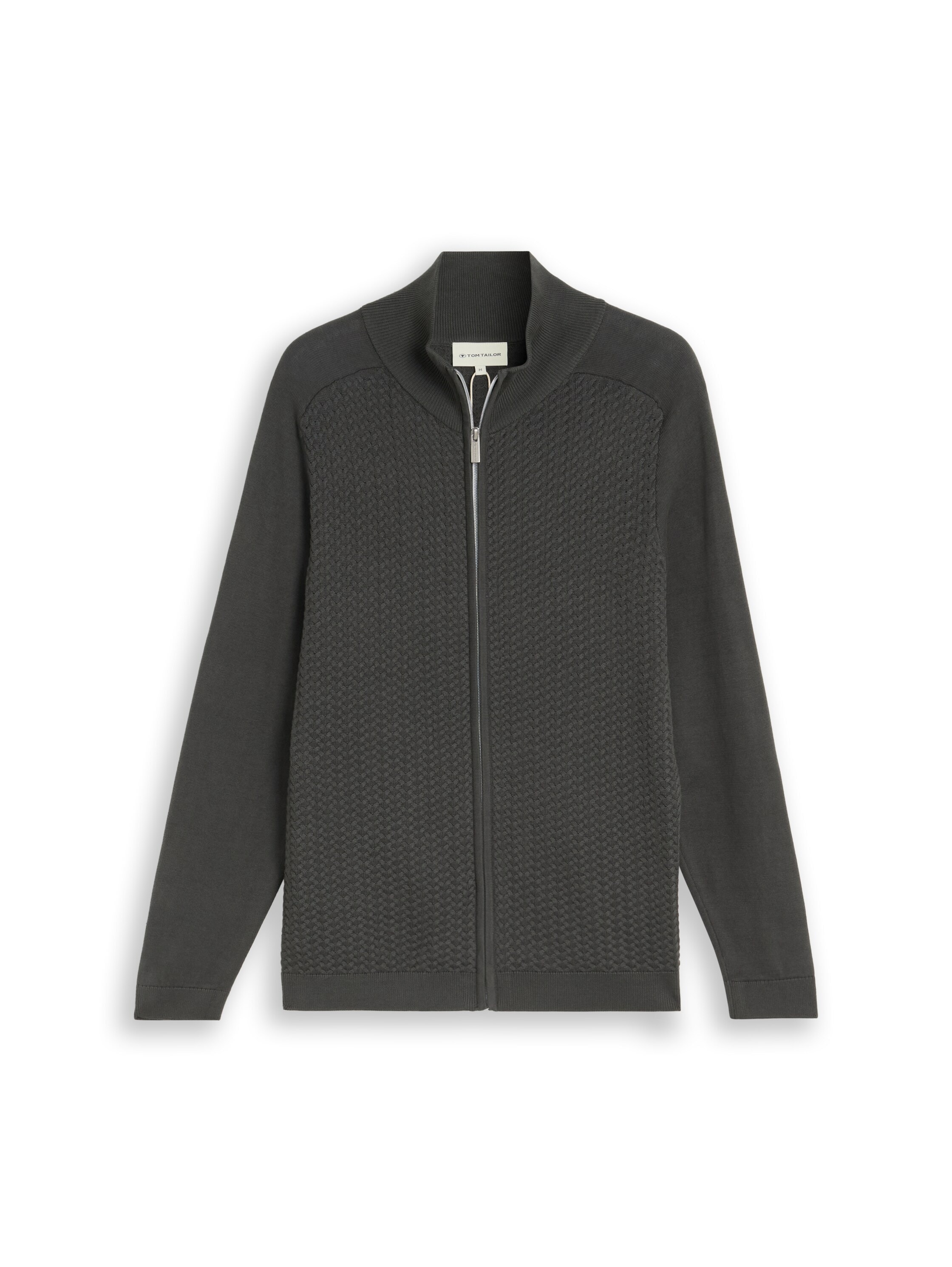 TOM TAILOR Strickjacke mit Stehkragen und feinem Zopfmuster