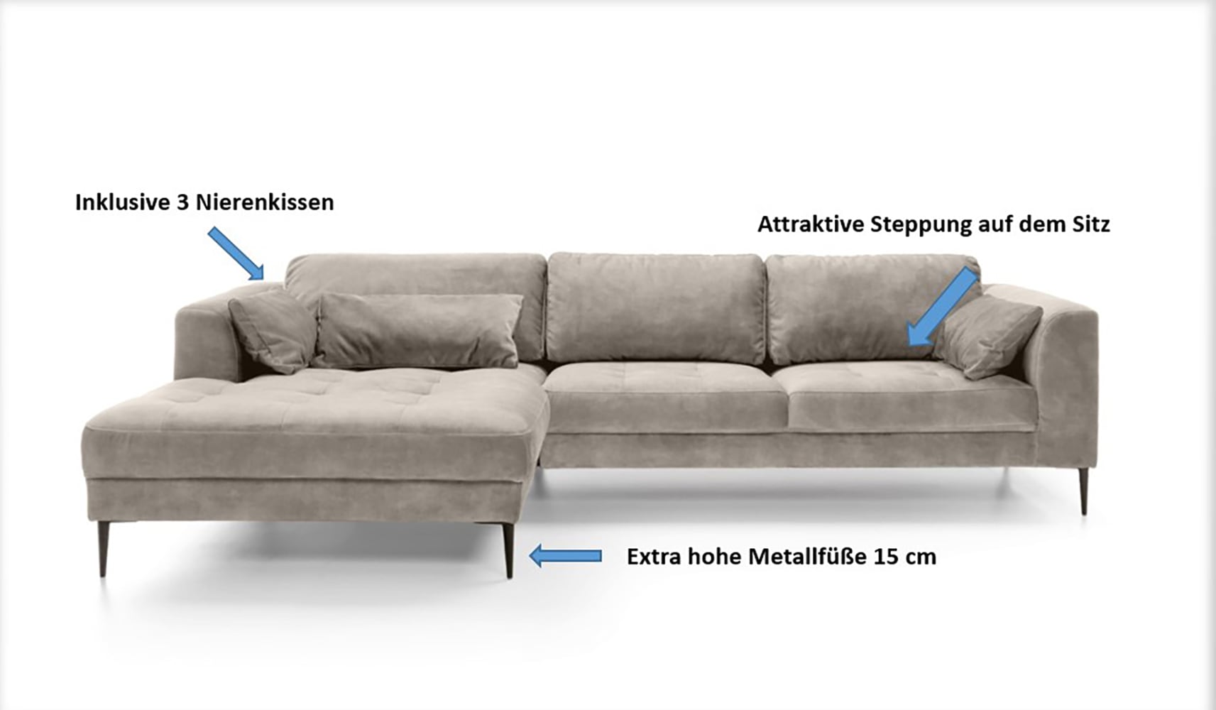 TRENDMANUFAKTUR Ecksofa »Luzi, wahlweise mit Schlaffunktion & Bettkasten. L-Form«, Designsofa mit tollem Sitzkomfort, Metallfüße schwarz, Breite 280 cm