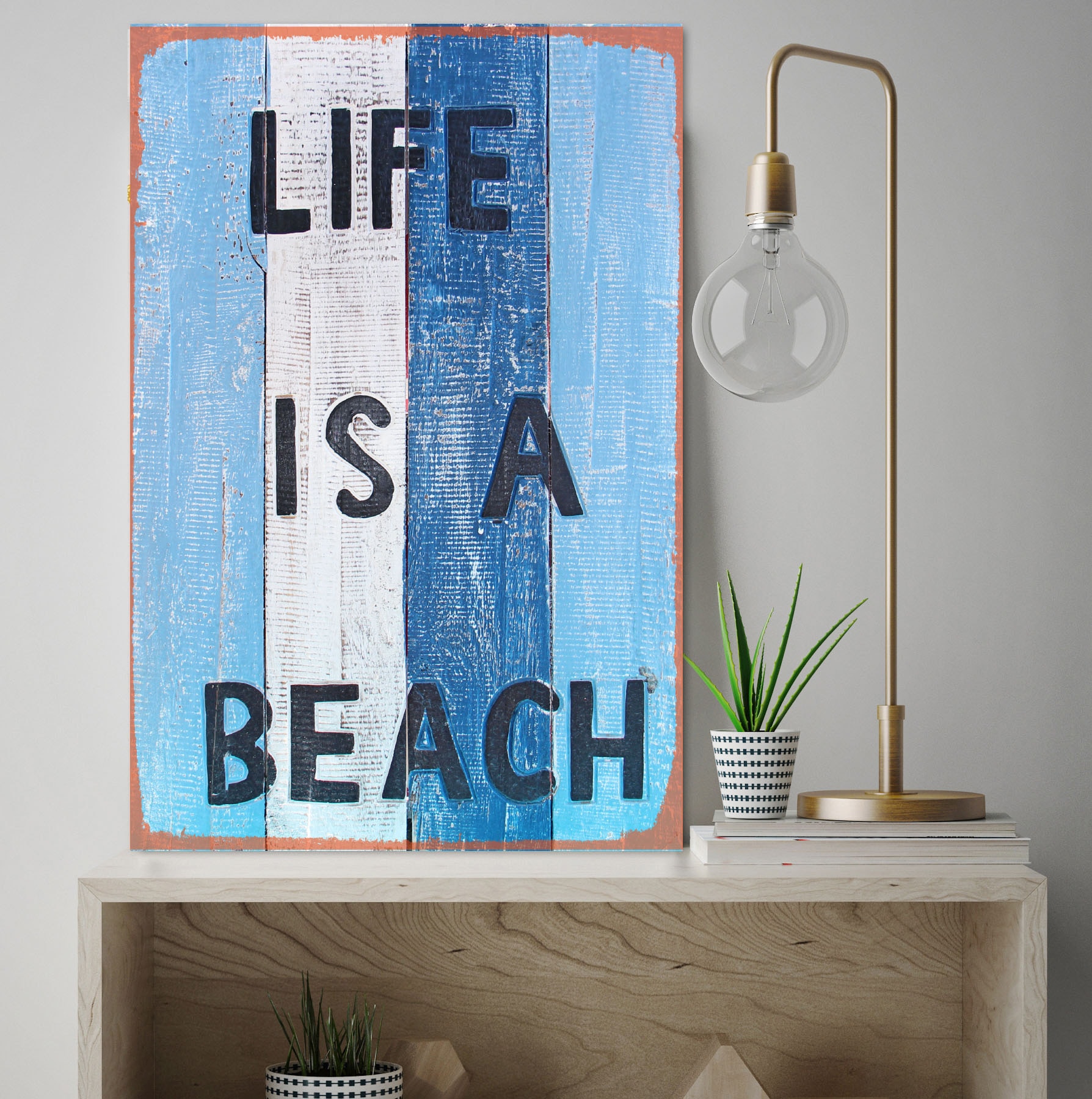 queence Metallbild »Beach«, Sprüche-Schriftzug-Sprüche-Sprüche & Texte-Meer, (1 St.), Stahlschild, Blechschild, Sprüche, Texte, witzig