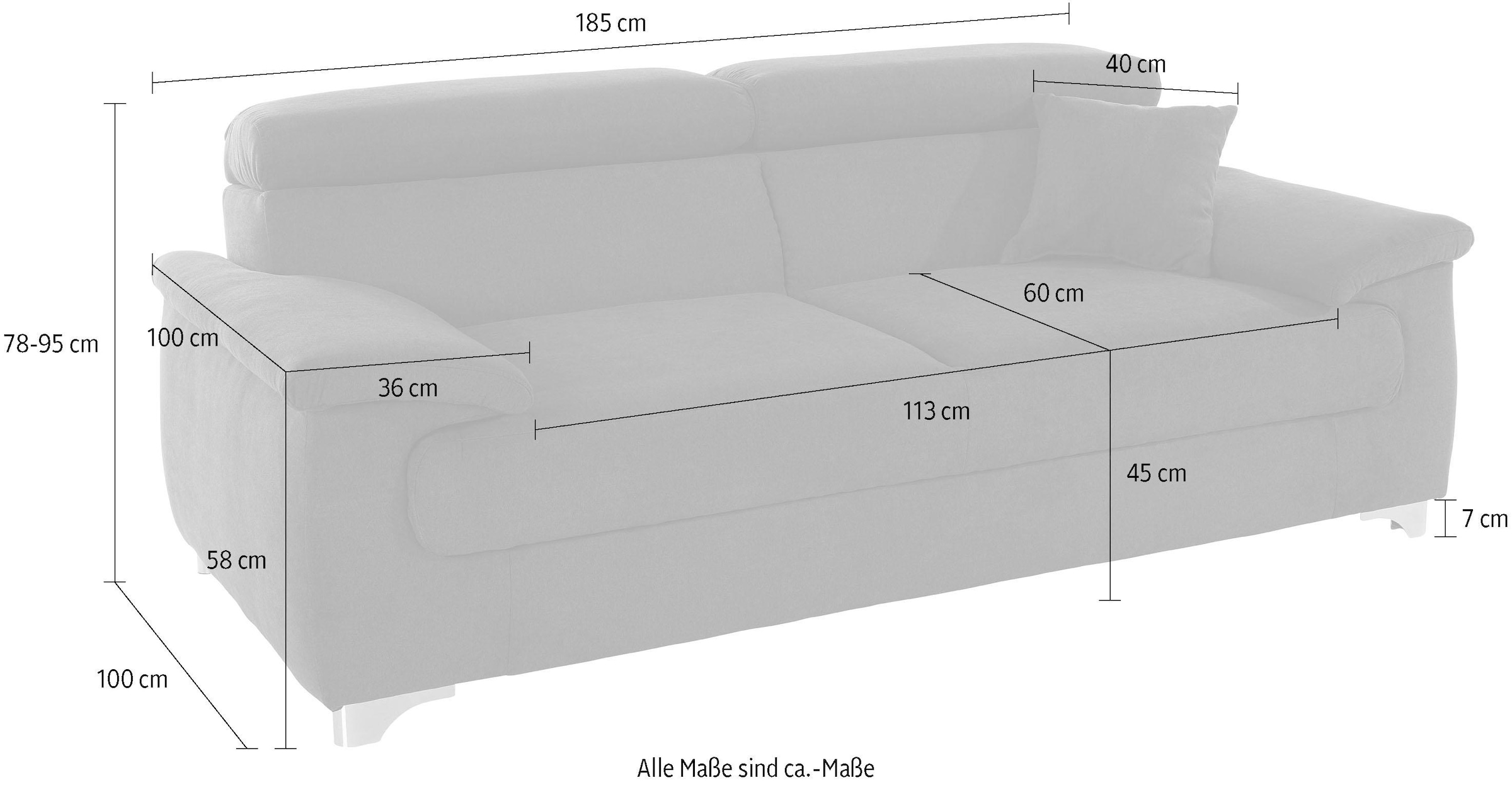 DOMO collection 2-Sitzer »Mira inklusive Kopfteilverstellung für mehr Wohlfühlkomfort«, elegant und modern, komfortabel, frei im Raum stellbar
