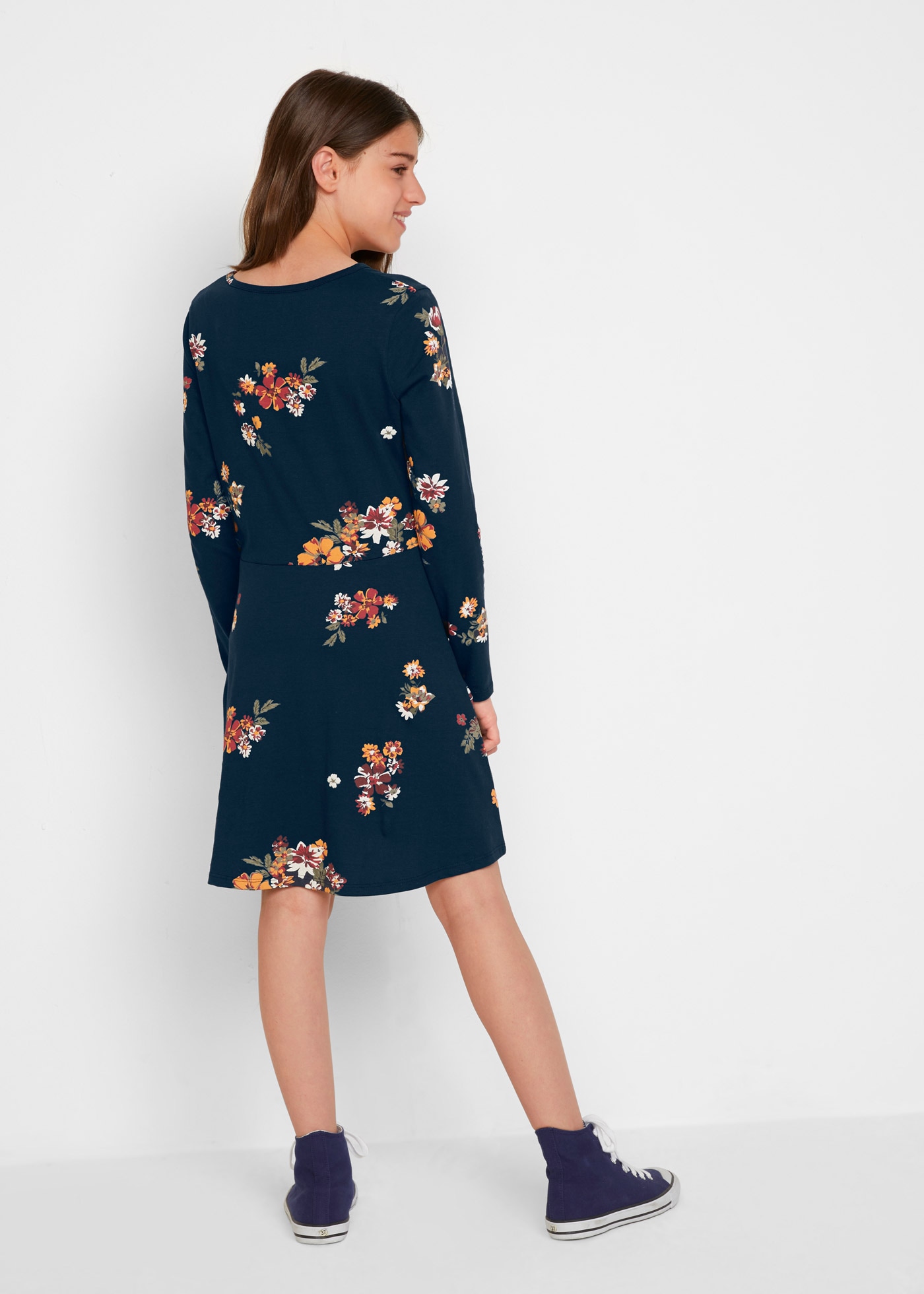 bonprix Jerseykleid für Alltag, aus Baumwolle, Regular Fit, mit schwingendem Rockteil