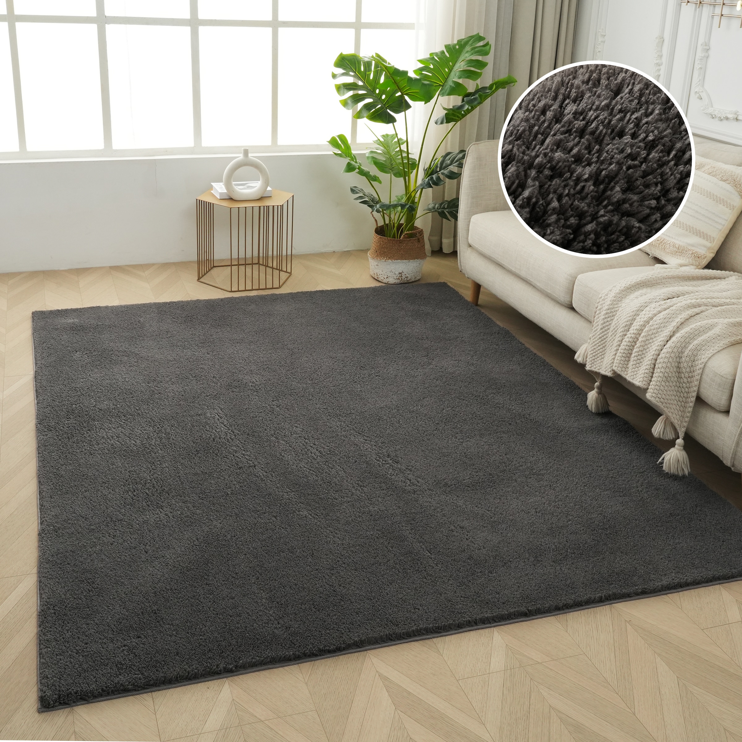 OTTO home Teppich »Cali Shaggy« rechteckig 22 mm Höhe Uni-Farben, kuschelig, & weich, waschbar, Wohnzimmer, Schlafzimmer