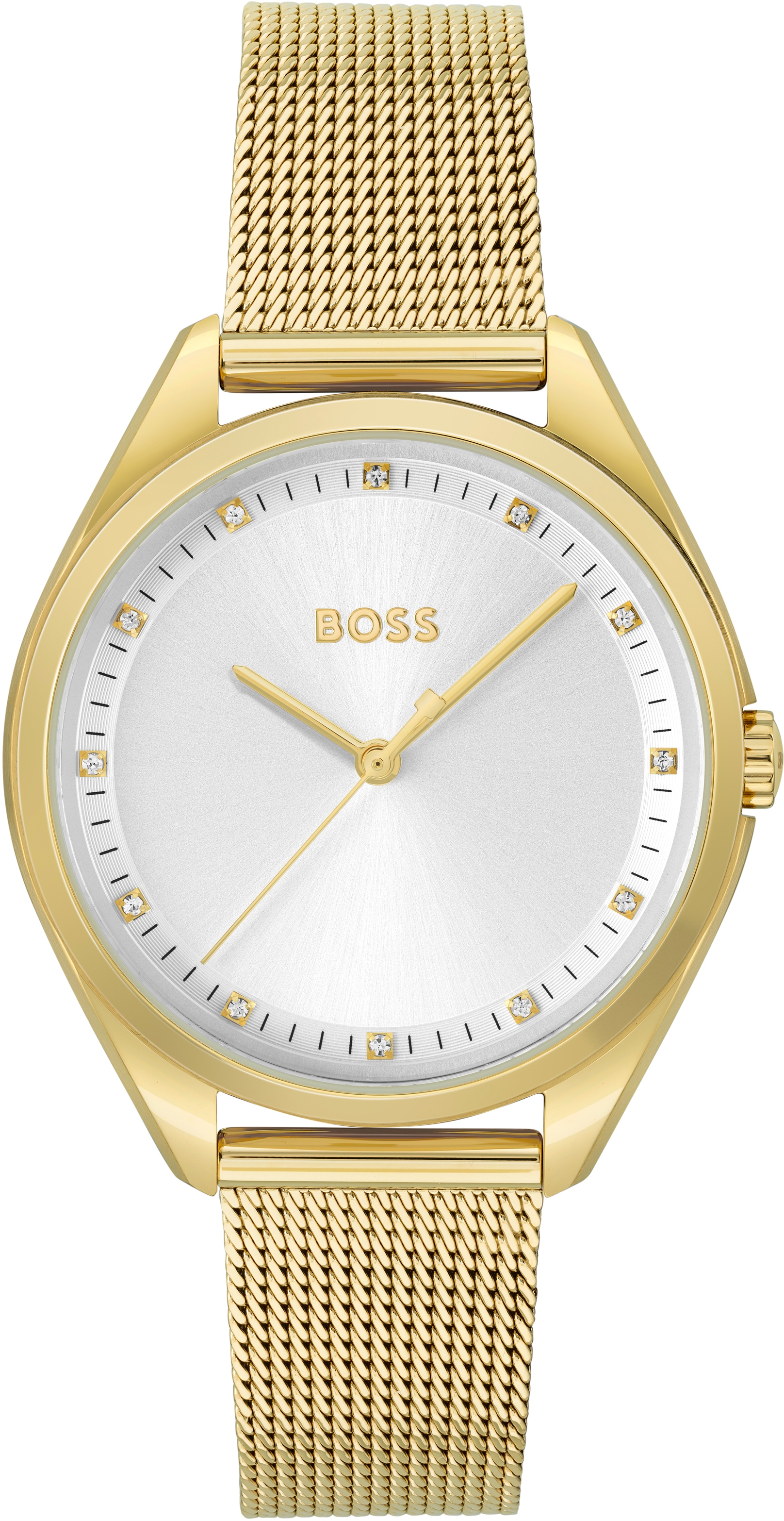 BOSS Quarzuhr »SAYA«, Damenuhr, Armbanduhr, Glaskristalle, Edelstahlarmband