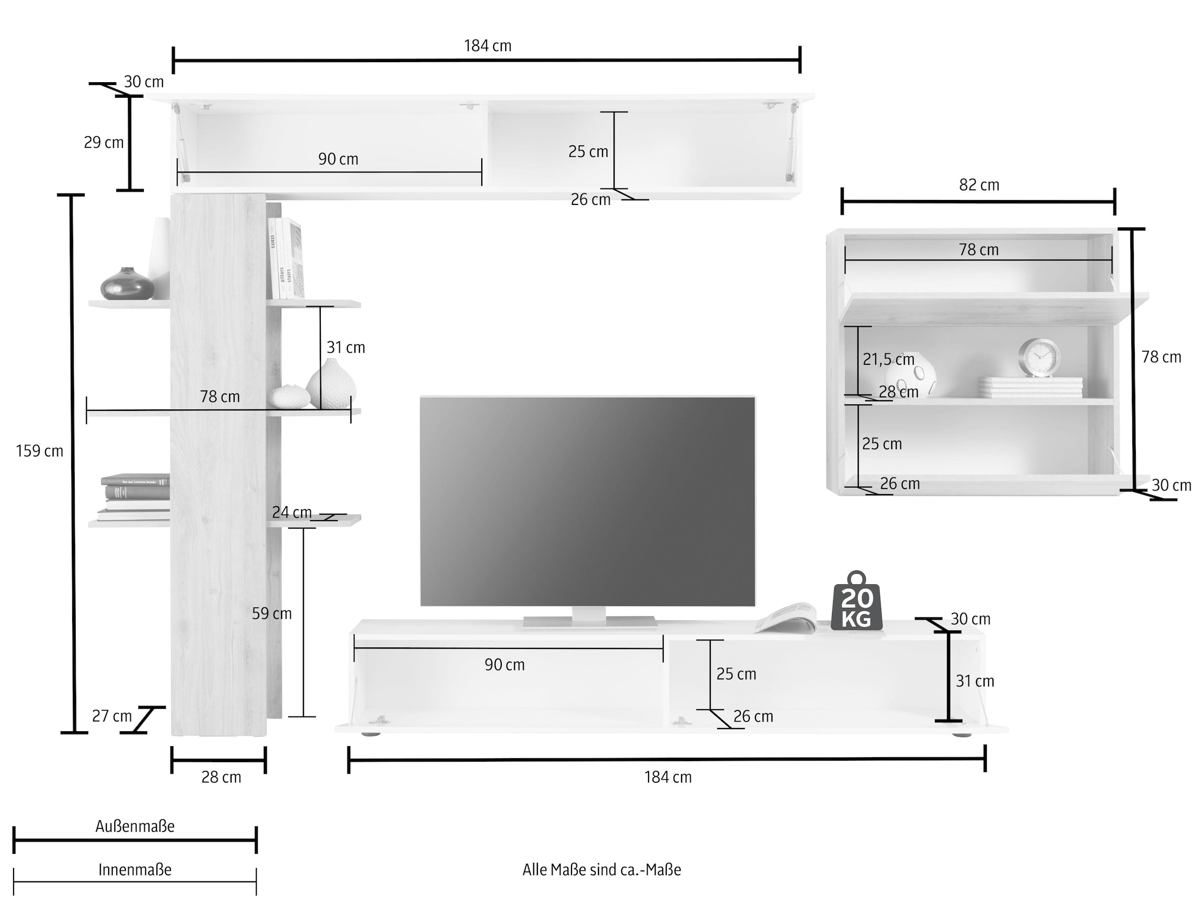 INOSIGN Wohnwand »Sorano«, (Set, 4 St.), mit Hängeschrank